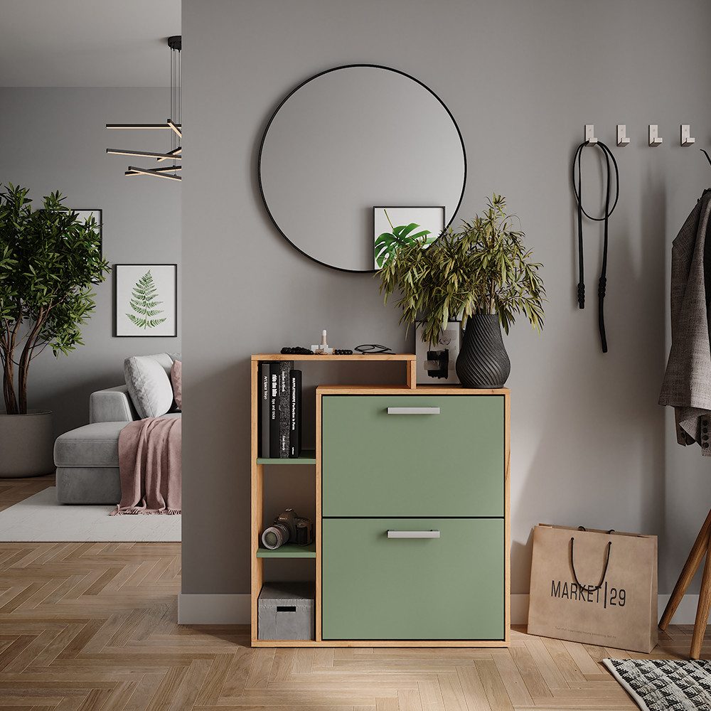 Vicco Schuhkipper Orlando, Goldkraft Eiche/Grün, 80 x 90 cm