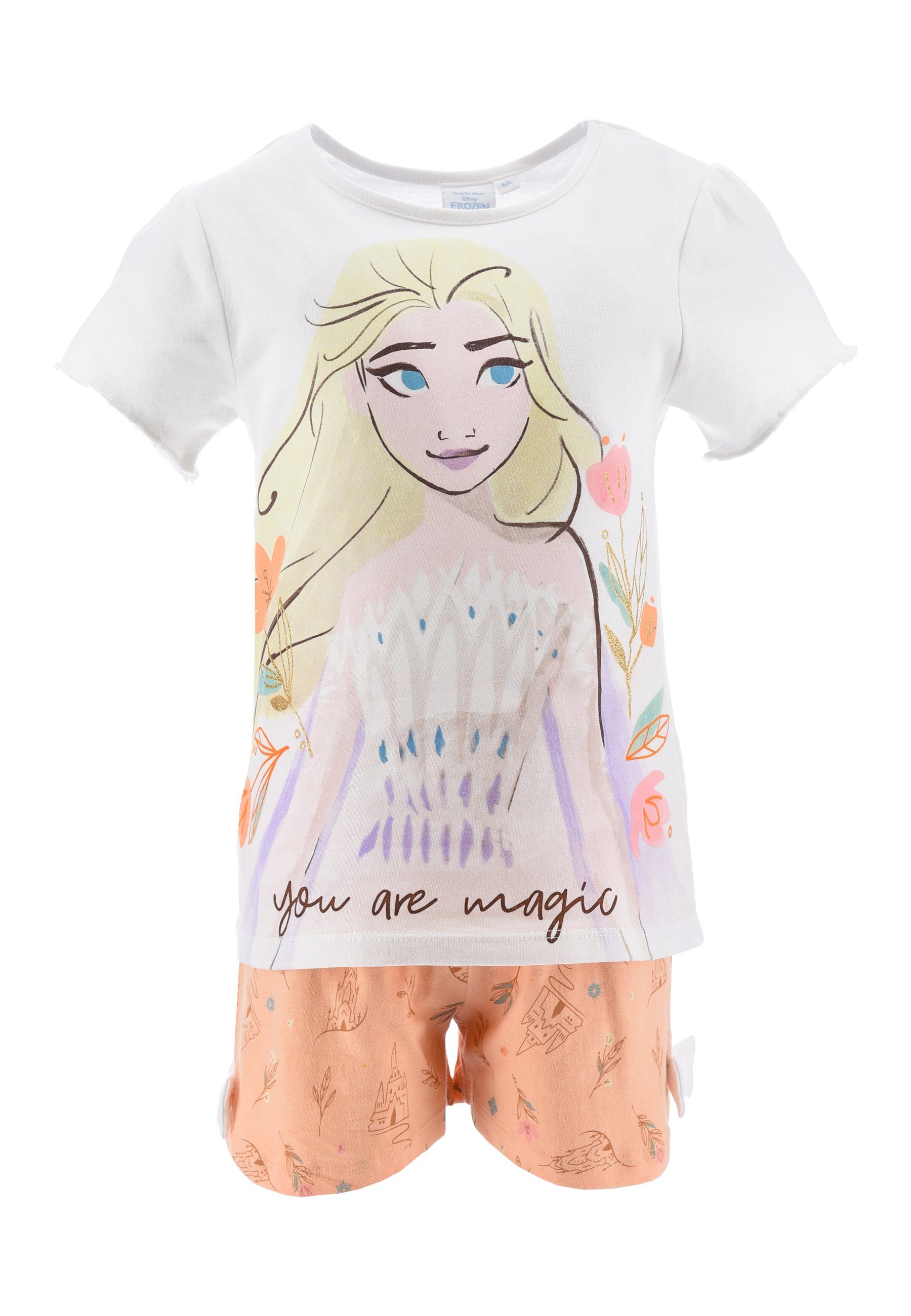 Disney Frozen Shorty Die Eiskönigin Elsa Mädchen Schlafanzug Pyjama (2 tlg) Weiß