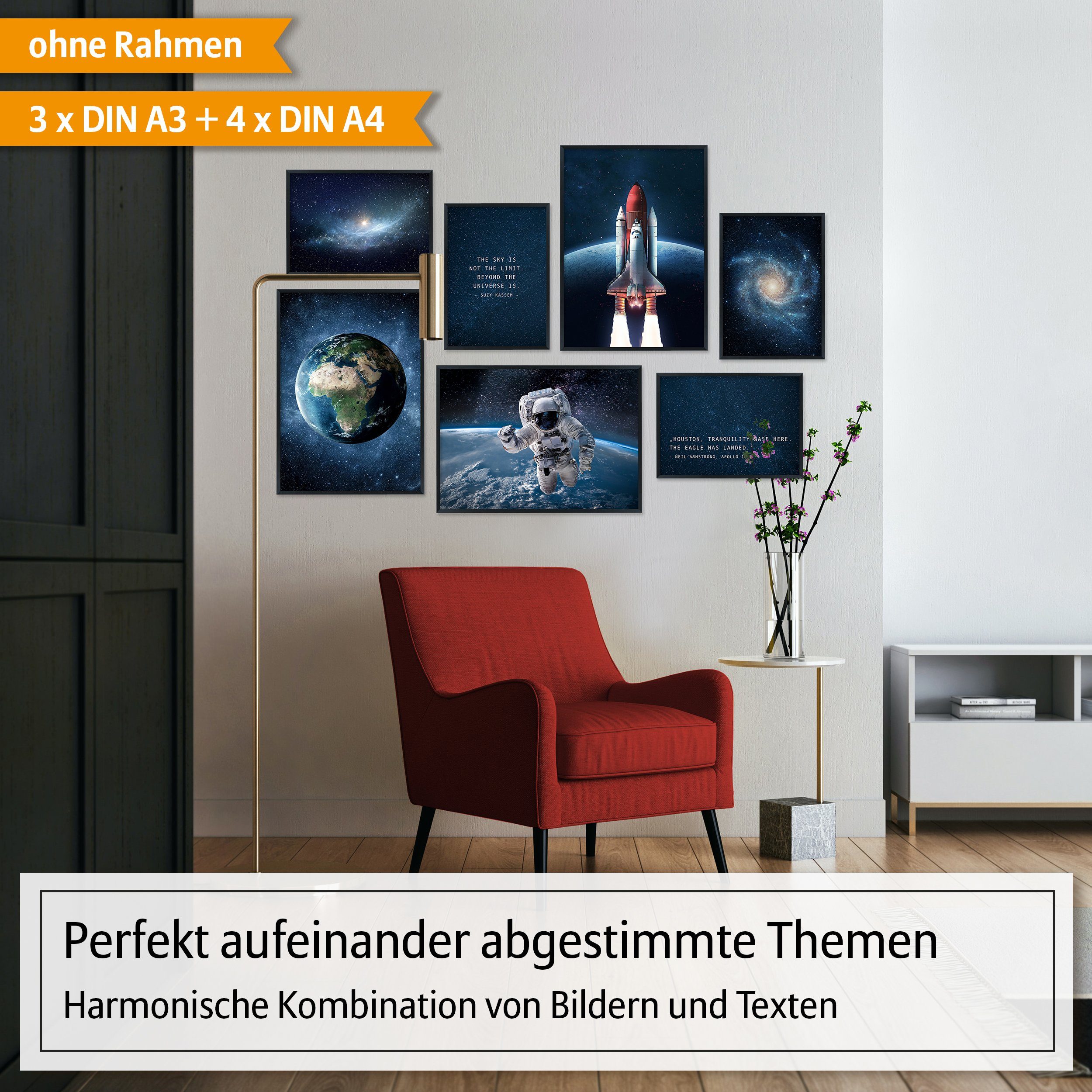 Hyggelig Home Poster Weltraum, Premium Poster Set OHNE & MIT Rahmen, 7 Wand günstig online kaufen