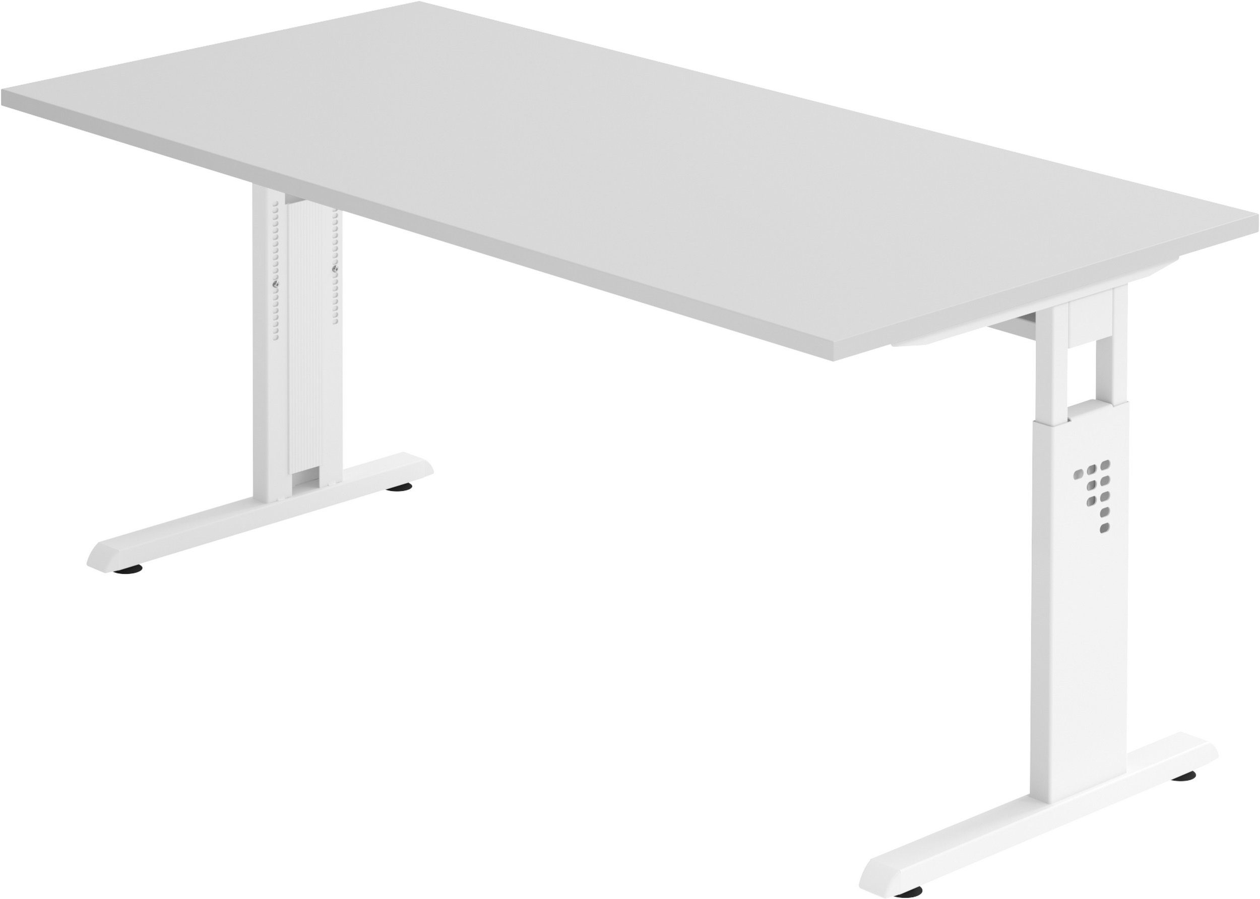 bümö Schreibtisch Schreibtisch Serie-O, Rechteck: 160 x 80 cm - Dekor: Grau - Gestell: Weiß | Schreibtische