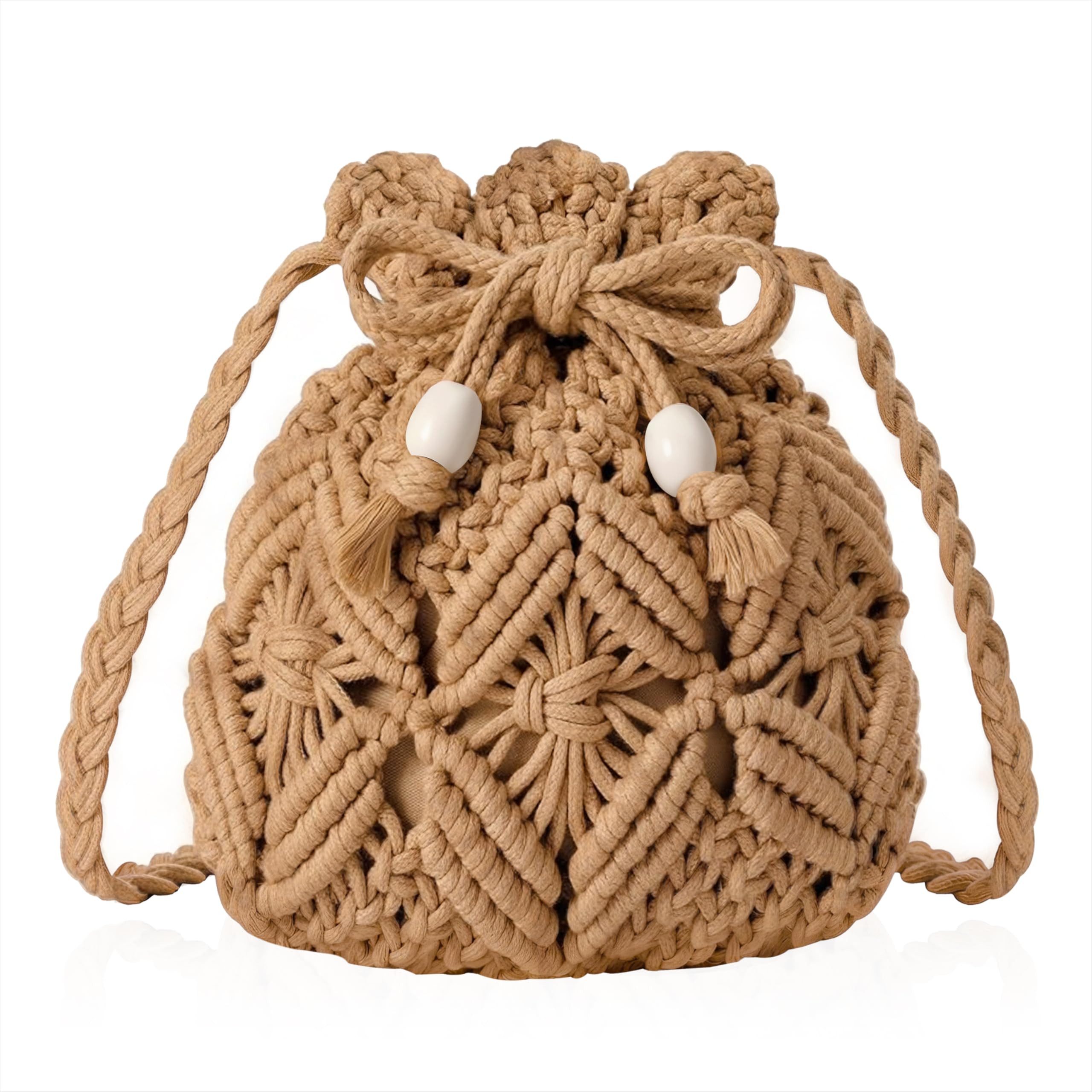 FOUORTUNATE-BEE Umhängetasche Crossbody-Tasche für Damen, Böhmische gehäkelte Umhängetasche (mit Kordelzug für Sommer, Strand, Reisen)