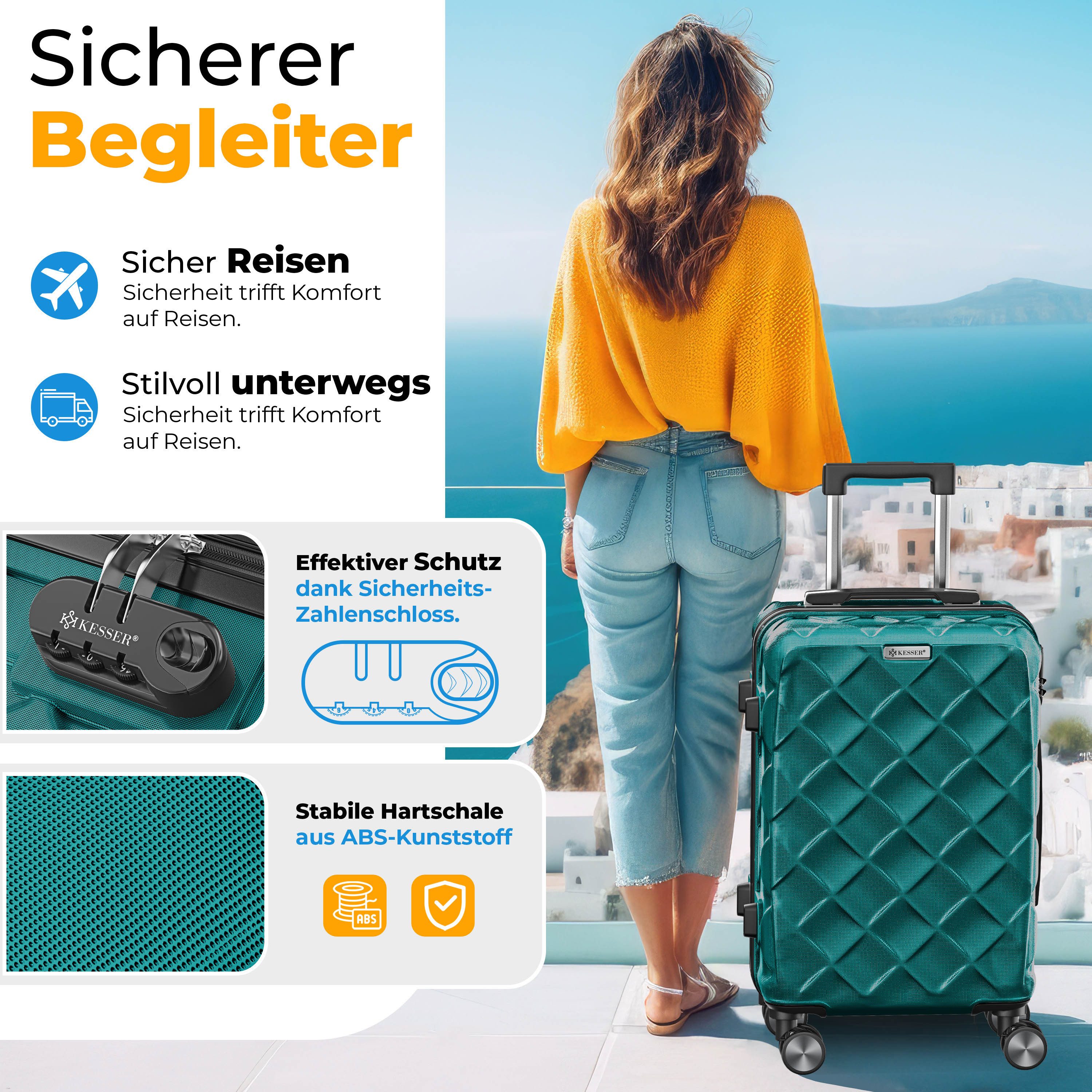 KESSER Hartschalen-Trolley Reisekoffer, 4 Rollen, ABS Hartschalenkoffer mit Zahlenschloss Kofferwaage & Reisebrieftasche