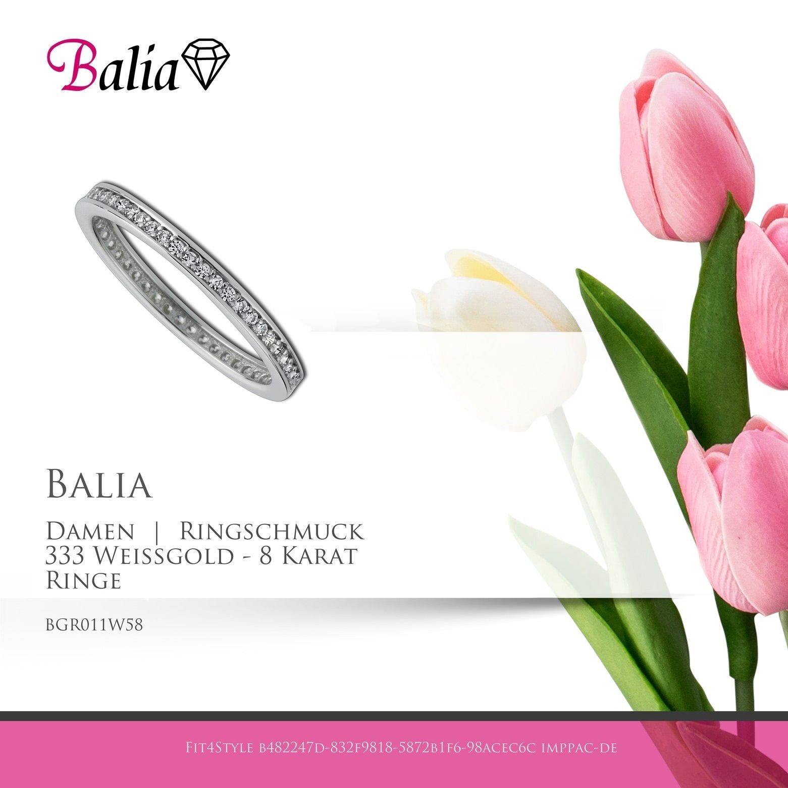 Damen Balia 8 Goldring Balia 8Karat Karat - Ring Gitzer, Ringe, Damen (Fingerring), 58 Gr.58 Weißgold (18,5) 333 Weißgold