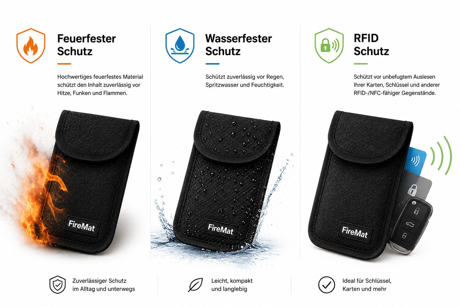 FireMat Schlüsseltasche Schlüsseltasche – Keyless Go RFID Schutz, feuerfest, wasserfest