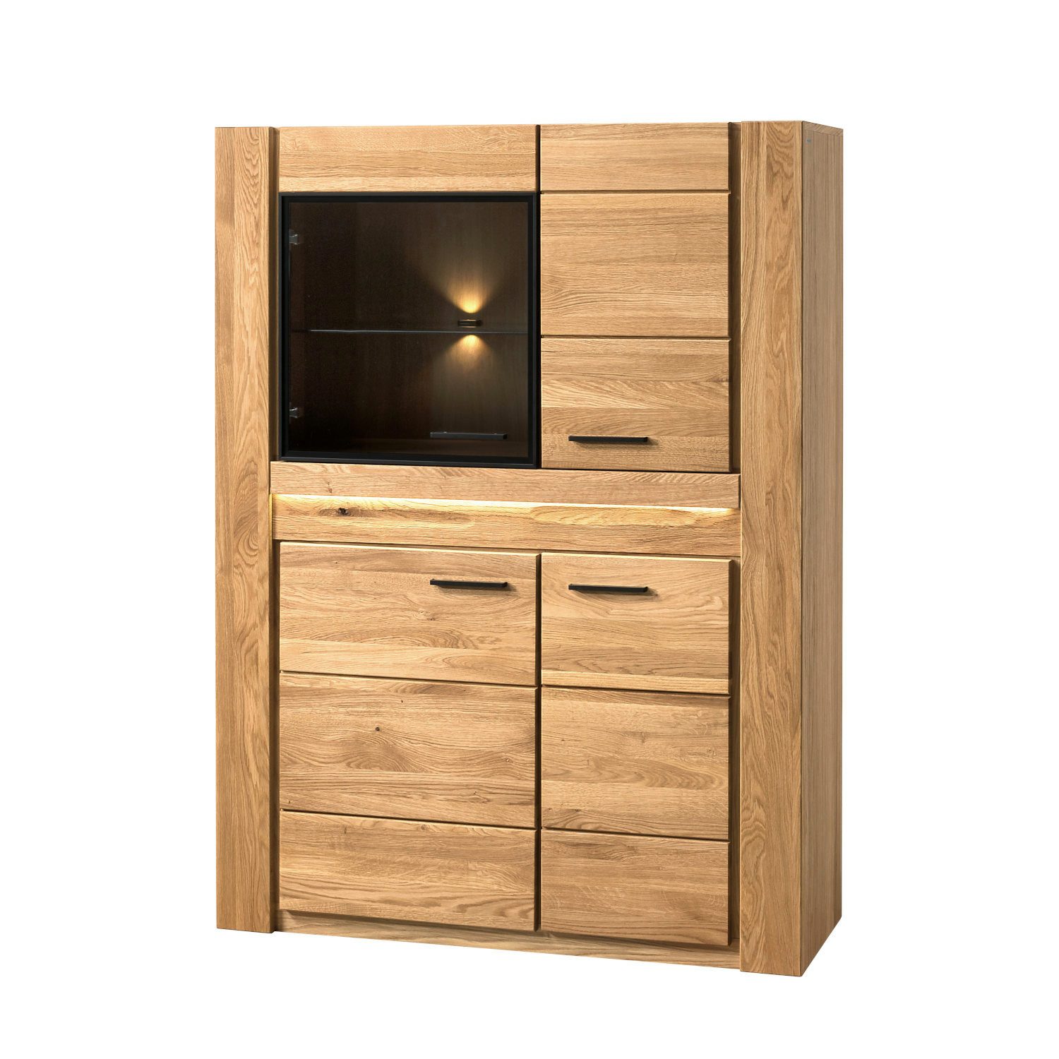 Empinio24 Highboard Volo, Vitrine halbhoch Eiche teil-massiv, 110 cm breit, mit 4 Türen