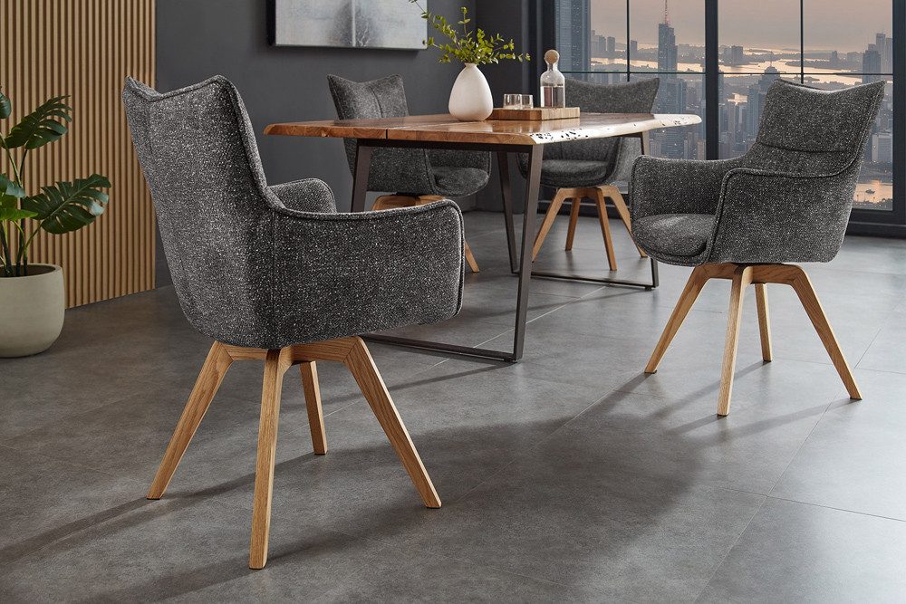 riess-ambiente Drehstuhl VOGUE anthrazit/natur - Strukturstoff, Eiche, 360° drehbar, Armlehne (Einzelartikel, 1 St), moderner Polsterstuhl - ideal für Ess-, Arbeits-, Wohnzimmer & Büro