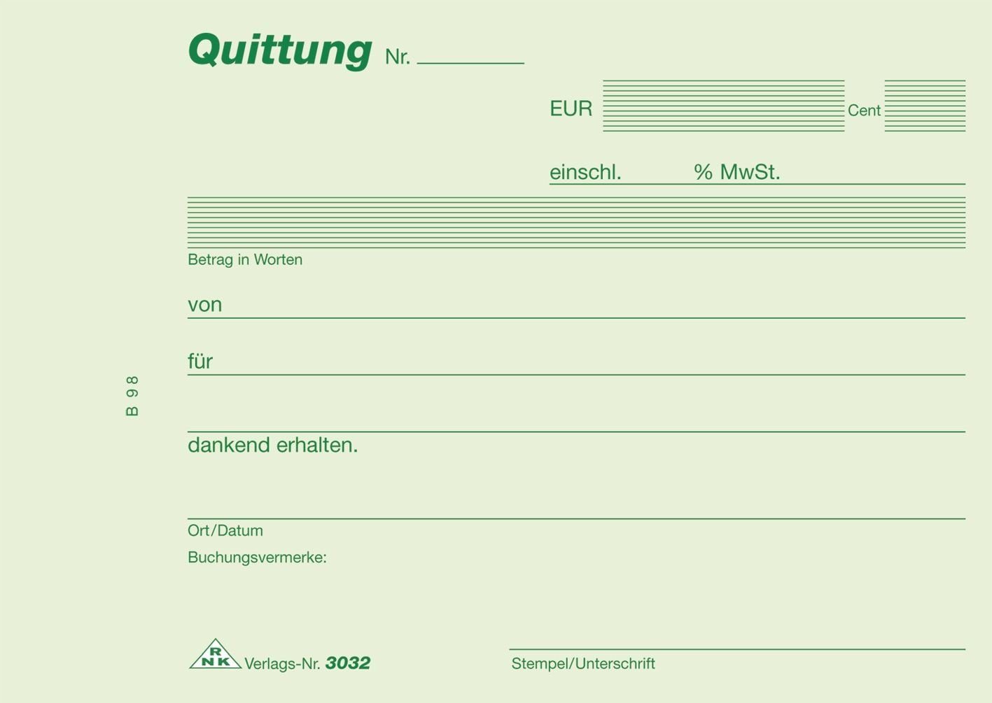 RNK Verlag Klemmen Quittung - A6 quer, MP, SD, 2 x 40 Blatt | Klemmen