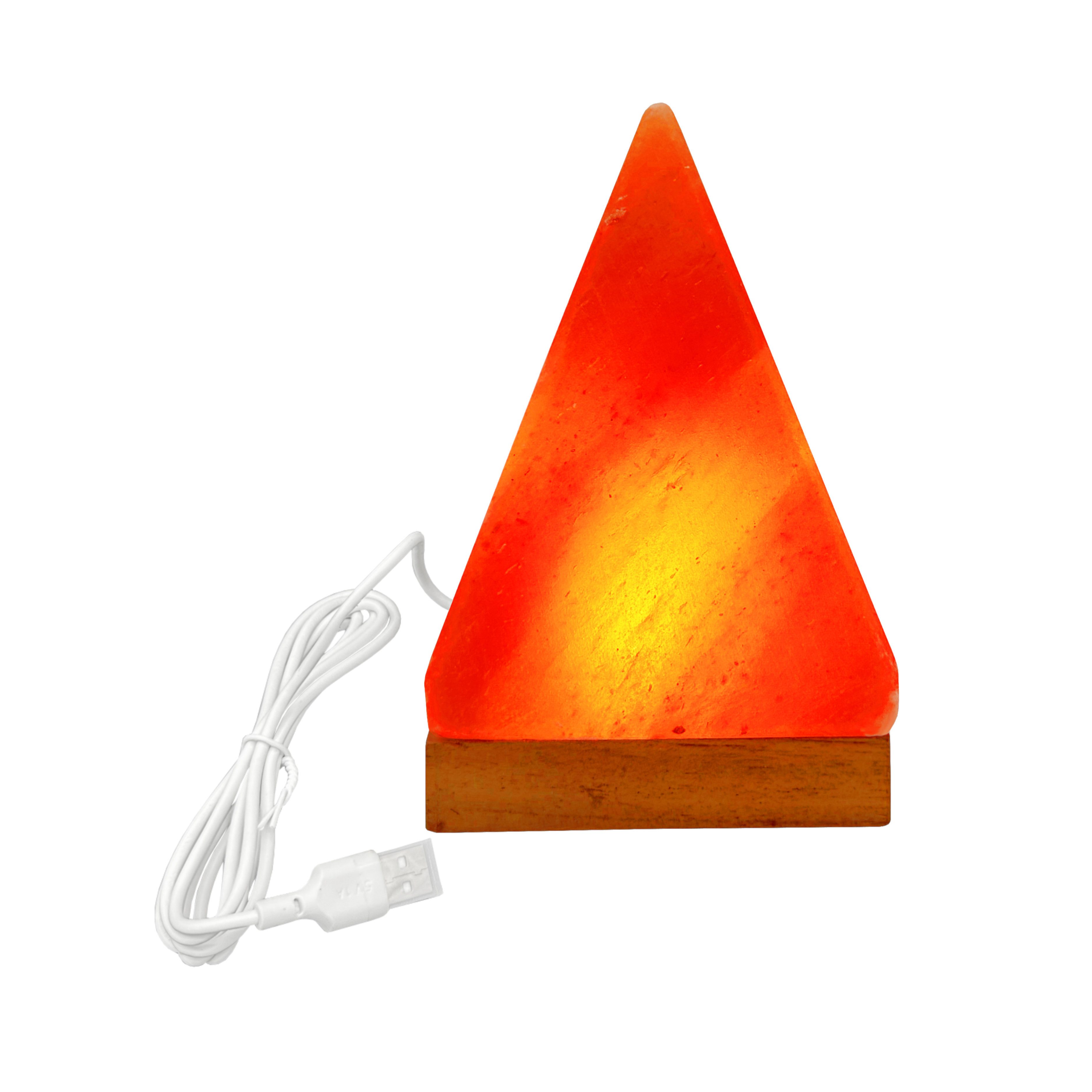 HAF LED Nachttischlampe LED Beleuchtete USB Salzlampe PYRAMIDE Rosa Kristallsalz + Holzsockel, LED, Rosa, Als Tischlampe für Büro & Schlafzimmer