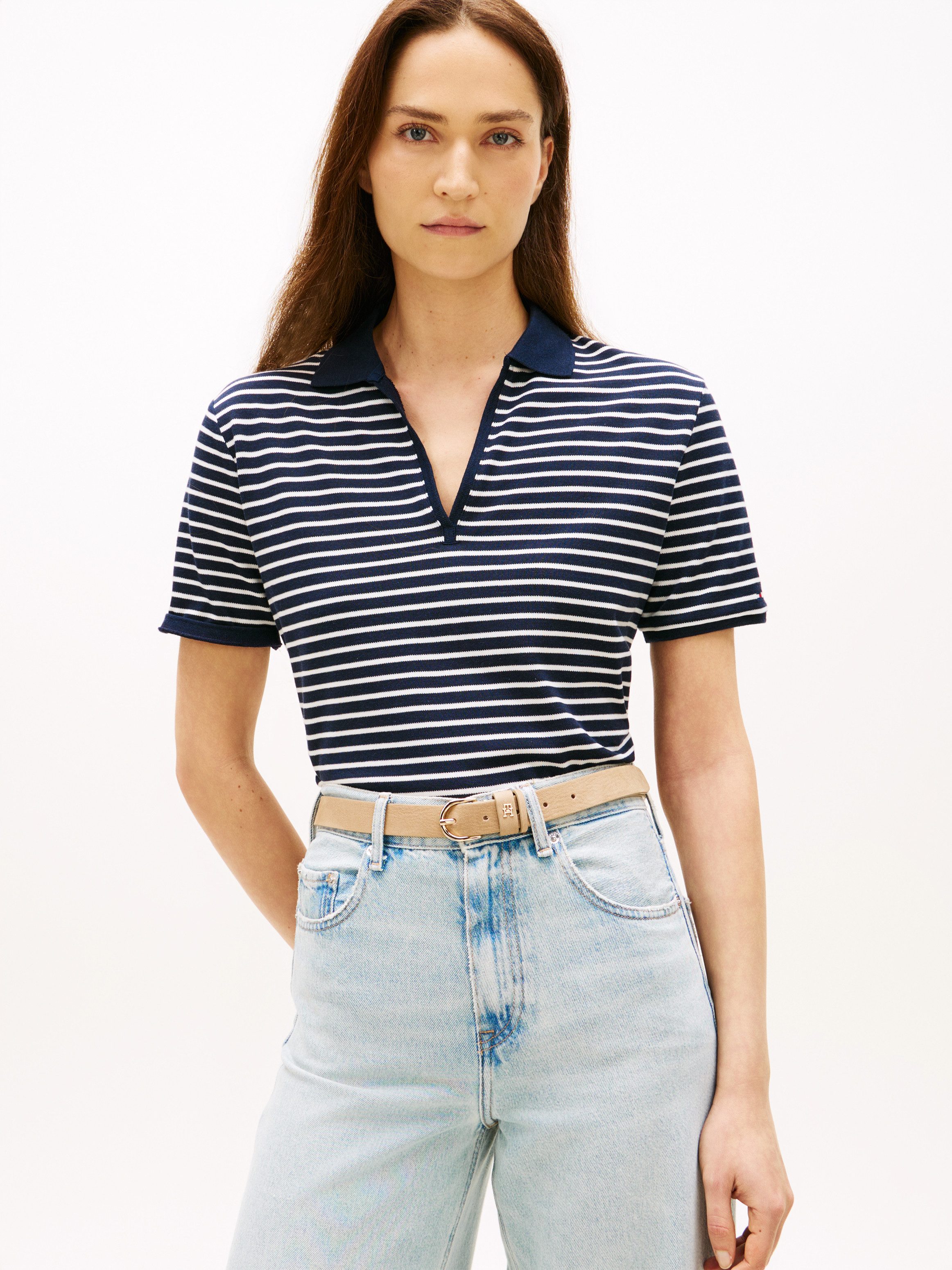 Tommy Hilfiger Poloshirt LYOCELL PIQUE OPEN-NK SS POLO mit kleinem Logo-Stick