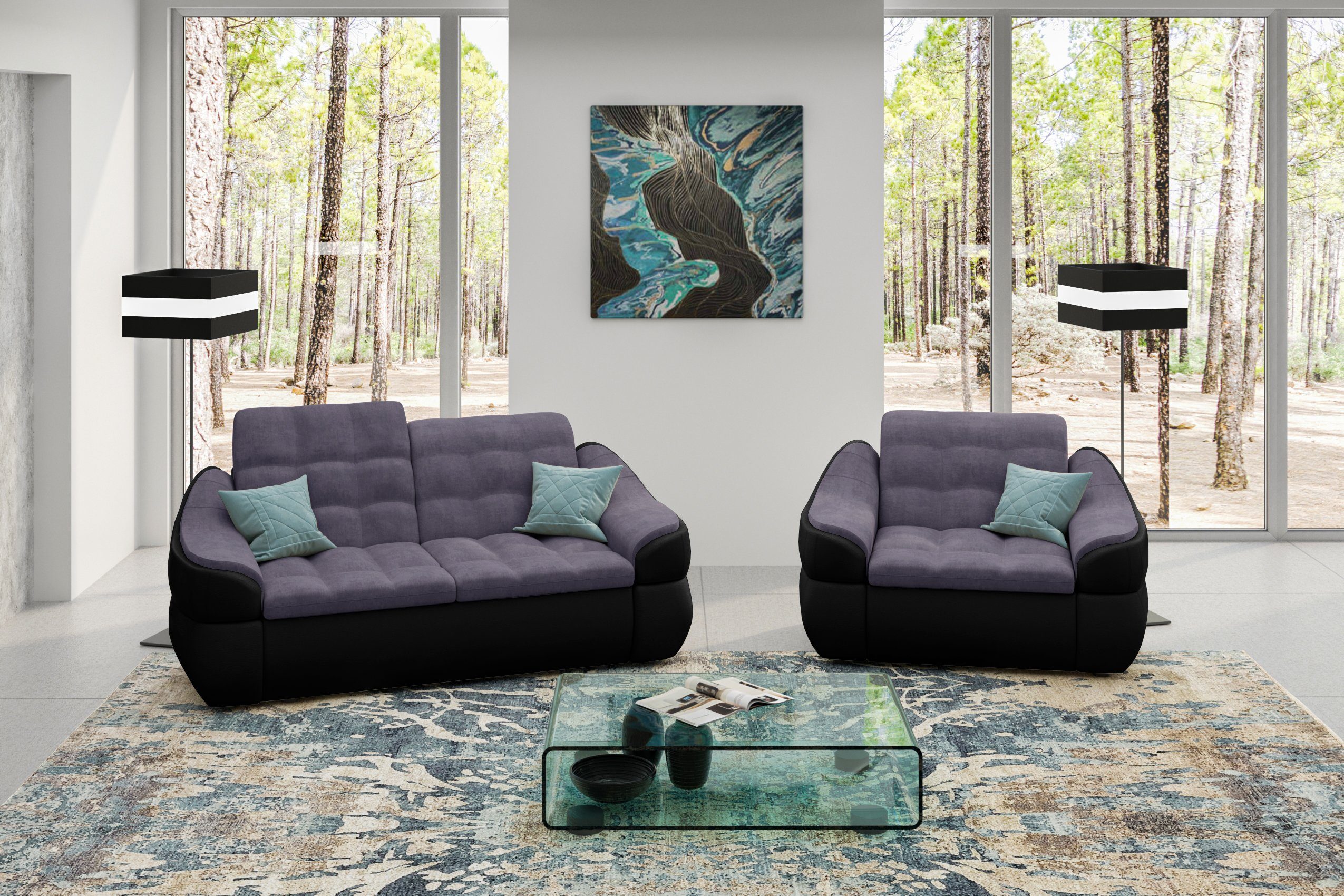 Sessel, Alisa, (2-tlg), Polstergarnitur Modern bestehend aus Sofa Design und (Set 2-Sitzer Stylefy