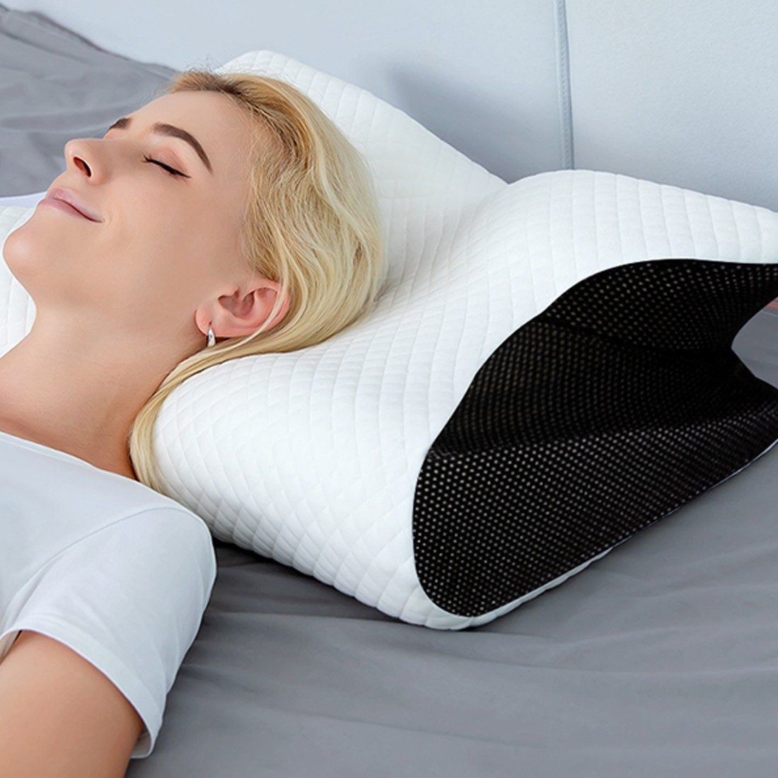 ibettertec Kopfkissen Kopfkissen Memory Foam, orthopädisches Nackenkissen, ergonomisch, für Seiten- & Rückenschläfer, weich & stützend