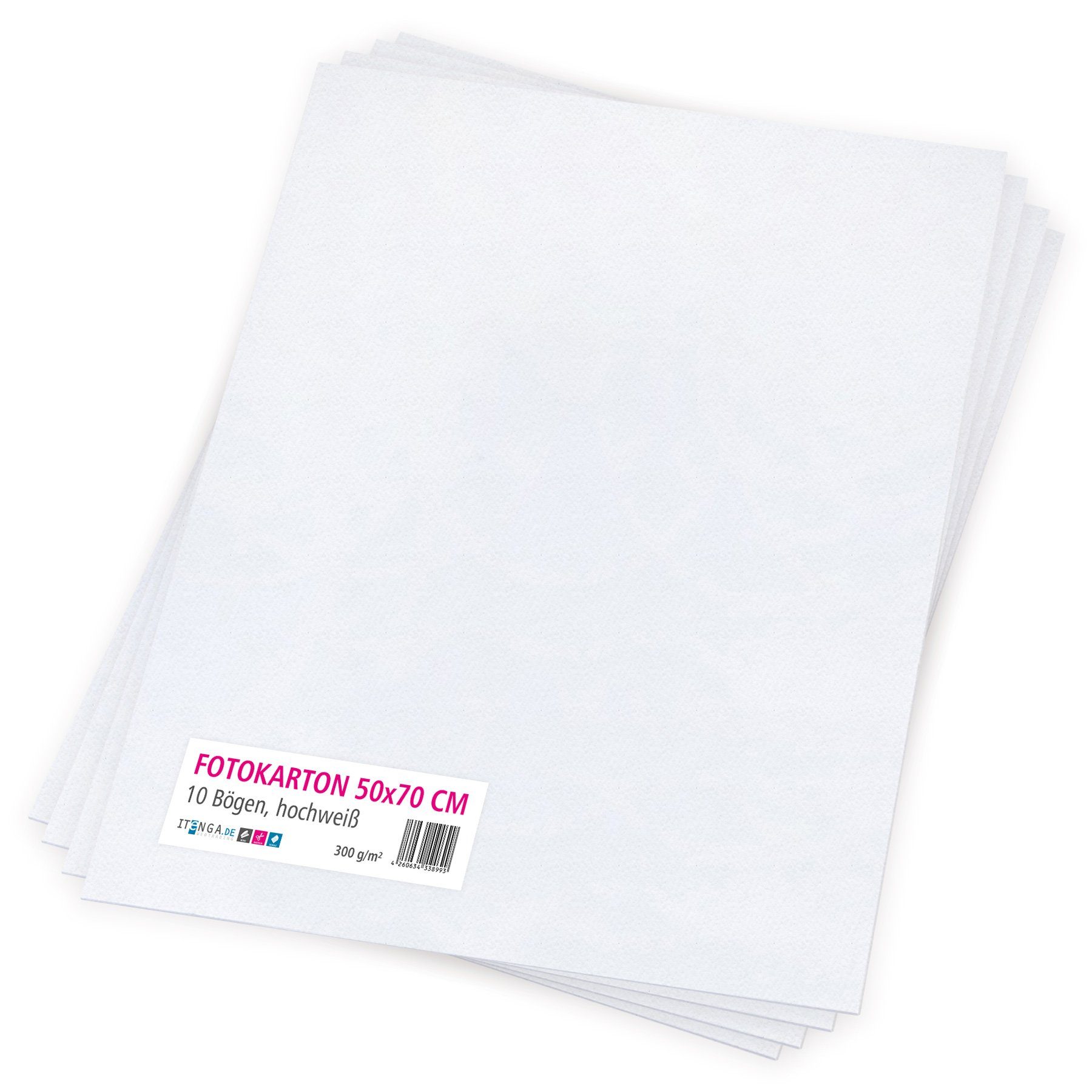 itenga Bastelkartonpapier itenga Fotokarton hochweiß - 50x70cm 300g/m² 10 Bo