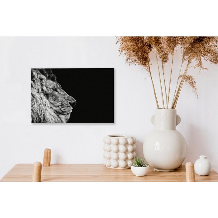 OneMillionCanvasses® Leinwandbild Löwe - Profil - Schwarz - Weiß (1 St) Wandbild Leinwandbilder Aufhängefertig Wanddeko SY12451