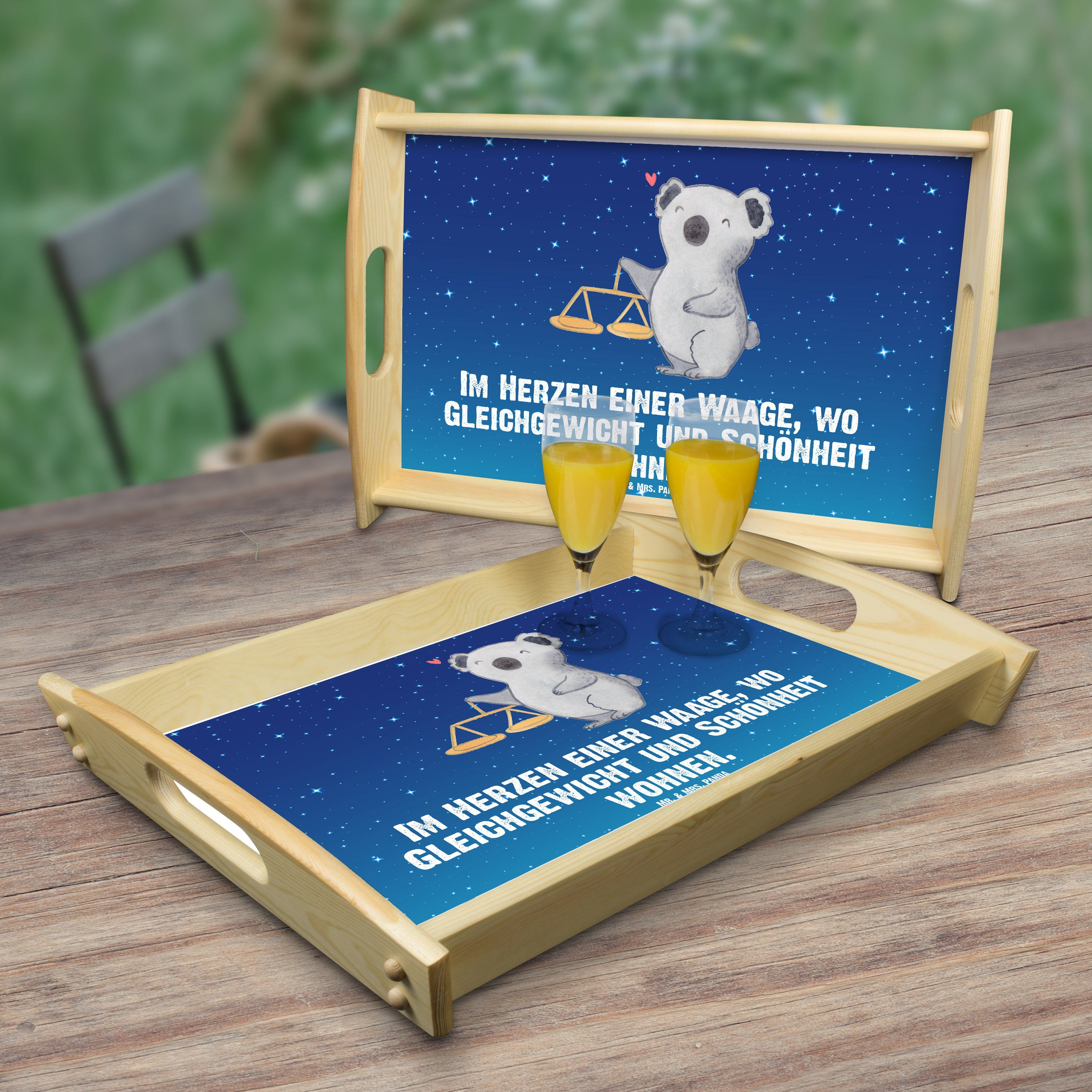 Mr. & Mrs. Panda Tablett Waage Astrologie - Sternenhimmel Blau - Geschenk, Aszendent, Holztabl, Echtholz lasiert, (1-tlg)