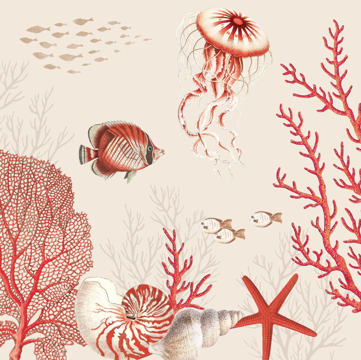 EasyLife Papierserviette Reef, 3-lagig, Weiß, Korallen, H: 1cm