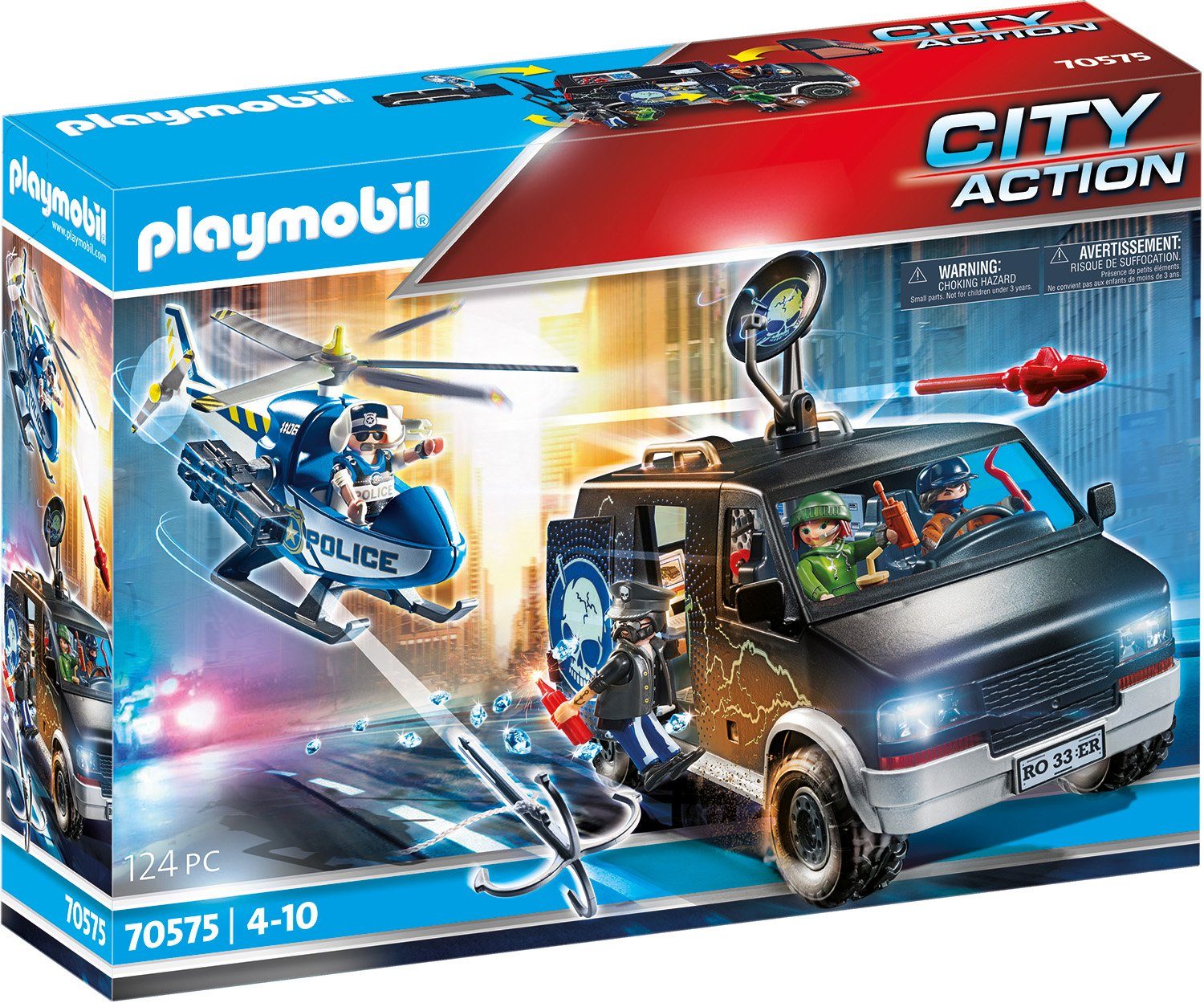 Image of Playmobil® Konstruktions-Spielset »Polizei-Helikopter: Verfolgung des Fluchtfahrzeugs (70575), City Action«, Made in Germany
