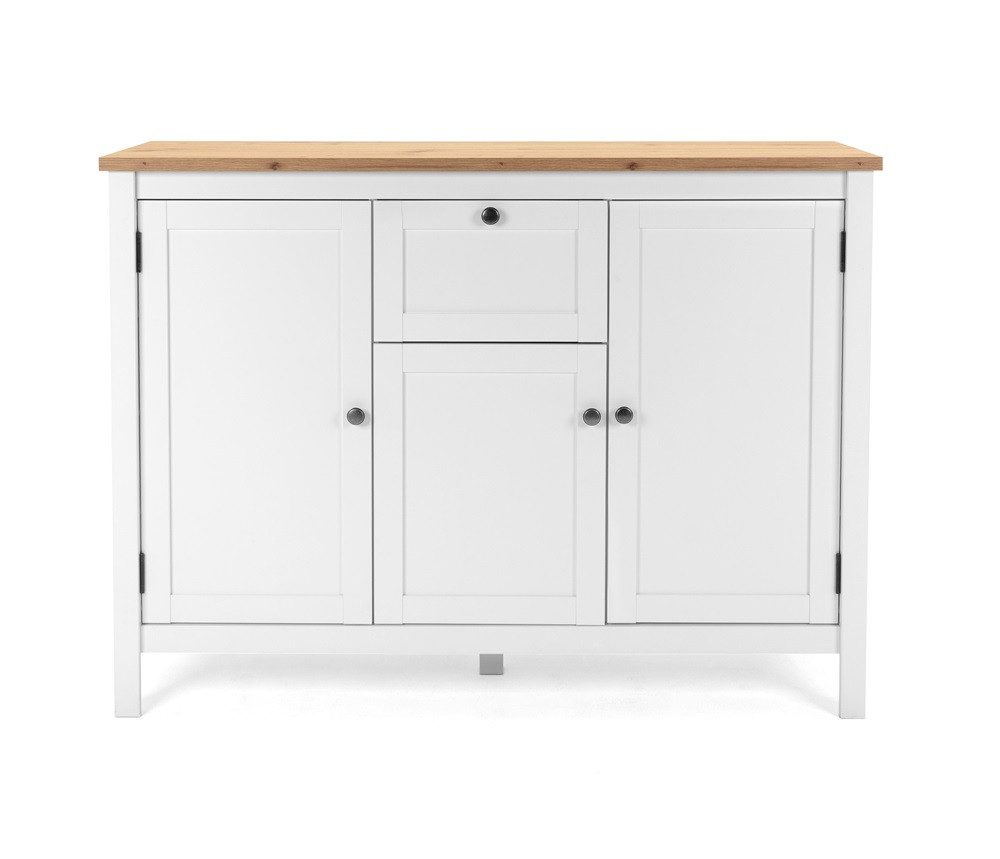 Finori Sideboard Kommode Sideboard Bergen 3, Landhausstil, weiß / Eiche Artisan