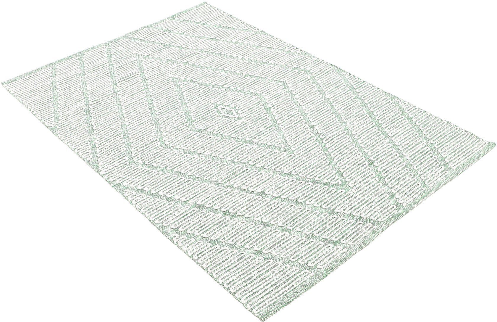 Teppich Kelim Durry, reine Baumwolle mm, geometrisch, handgewebt, Handweb, 5 rechteckig, Hoch-Tief grün Effekt, Höhe: carpetfine