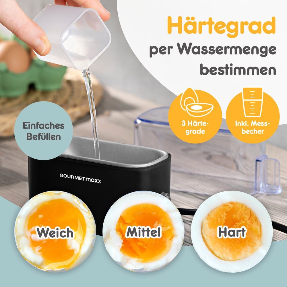 GOURMETmaxx Eierkocher GOURMETmaxx Design-Eierkocher für 2 Frühstückseier, 250 W, für perfekte Frühstückseier, mit Messbecher & Ei-Pick – Bild 4 von 5