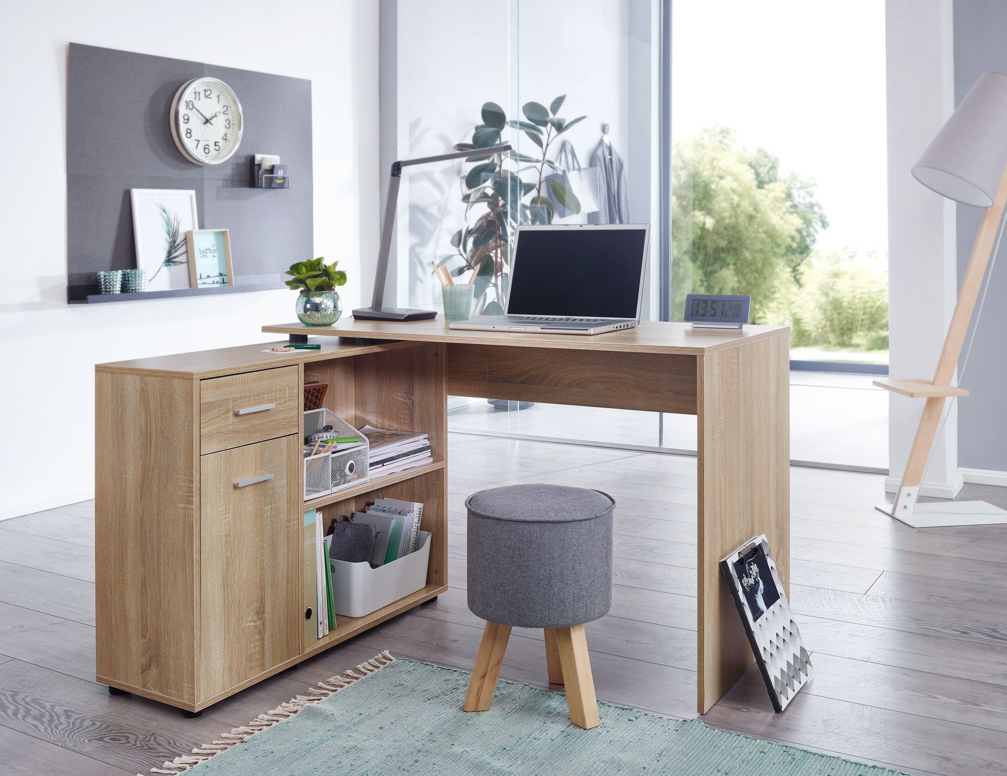 Wohnling Schreibtisch WL5.304 Regal Eck Sonoma Bürotisch 120 cm Home Office (Eckschreibtisch 120 x 75,5 x 106,5 cm Sonoma), HomeOffice Bürotisch Schreibtischkombination