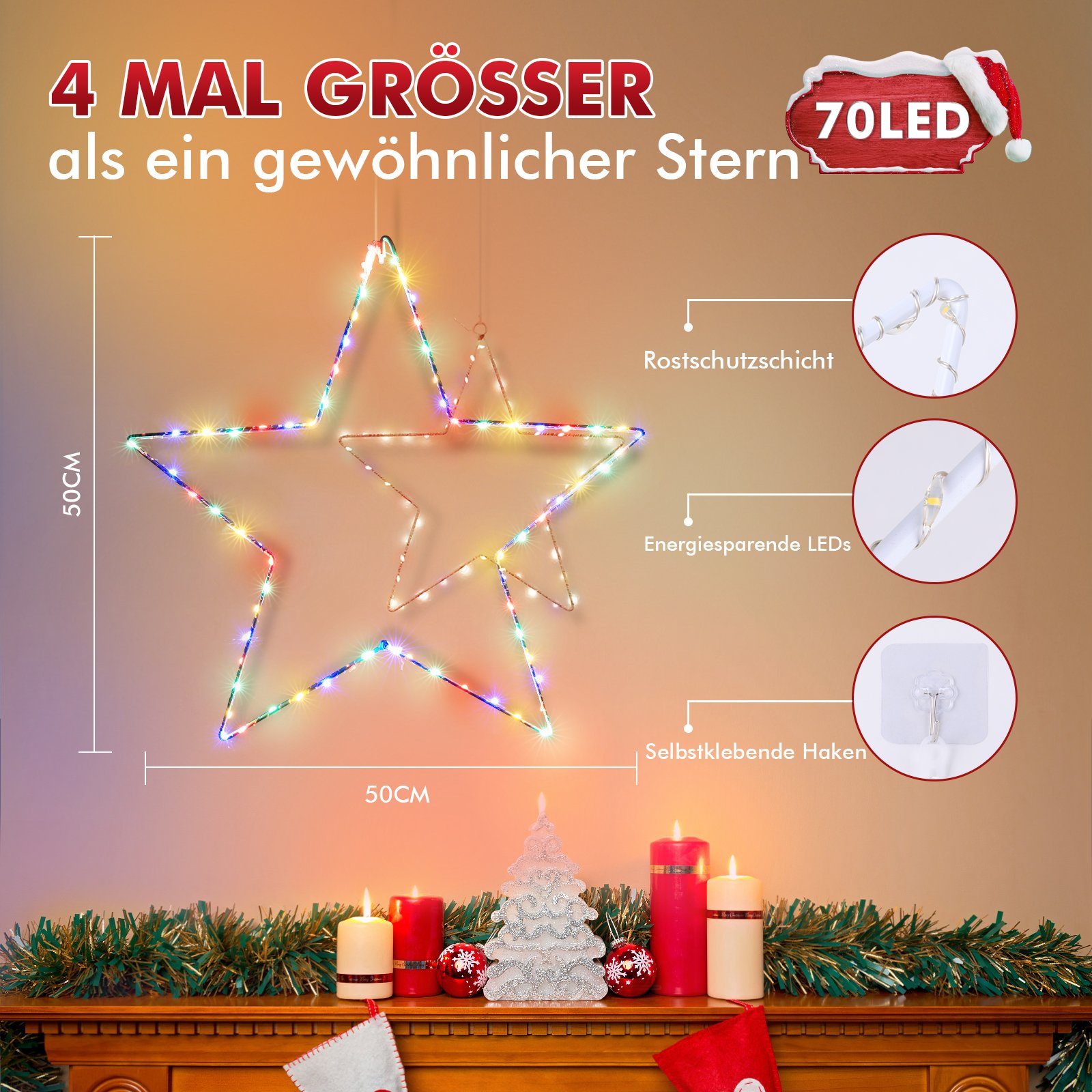 Elegear LED-Lichterkette Led weihnachtsdeko für fenster, innen/außen, weihn günstig online kaufen