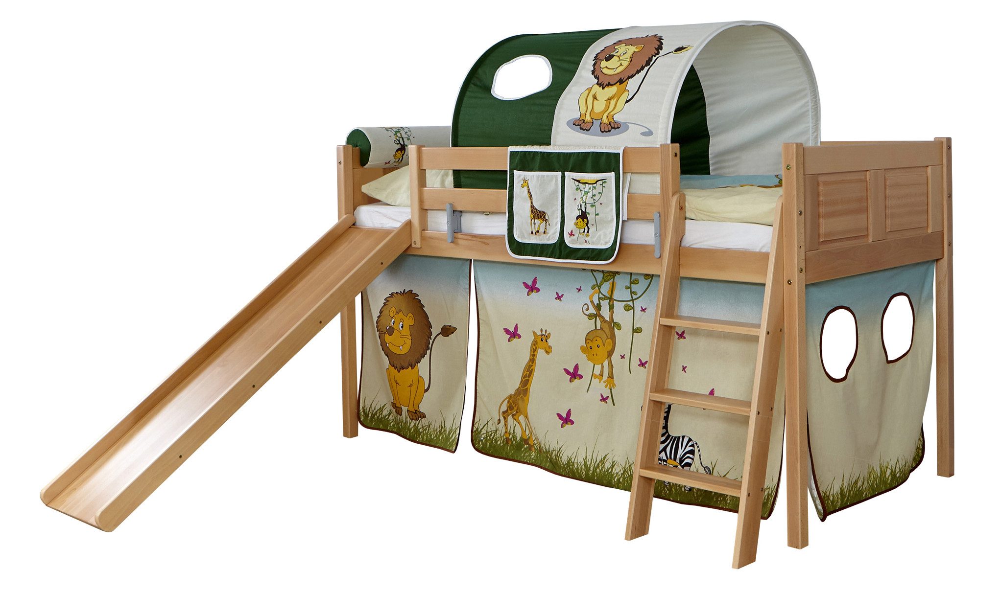 Ticaa Hochbett Rutschbett "Ekki" Country Buche Natur