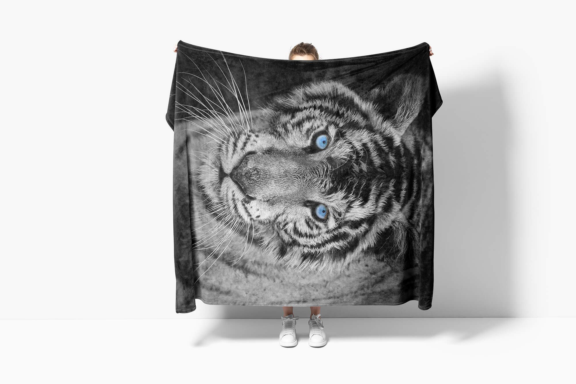 Handtuch Kuscheldecke Handtuch Augen, Art mit Handtücher Tiger blaue Strandhandtuch Sinus Baumwolle-Polyester-Mix Saunatuch (1-St), Tiermotiv