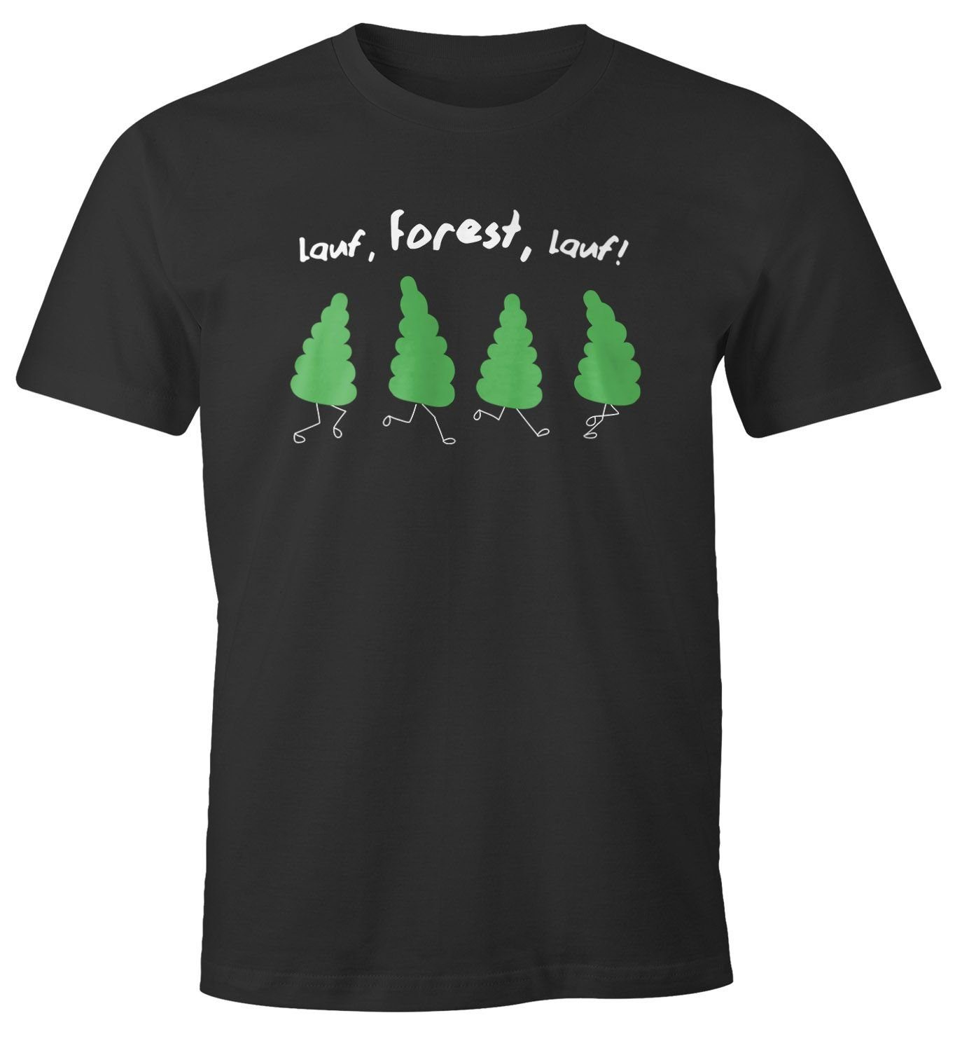 MoonWorks Print-Shirt Herren T-Shirt Fun-Shirt Spruch lustig lauf Forest lauf Baum Motiv Parodie Filmzitat Wortspiel Moonworks® mit Print