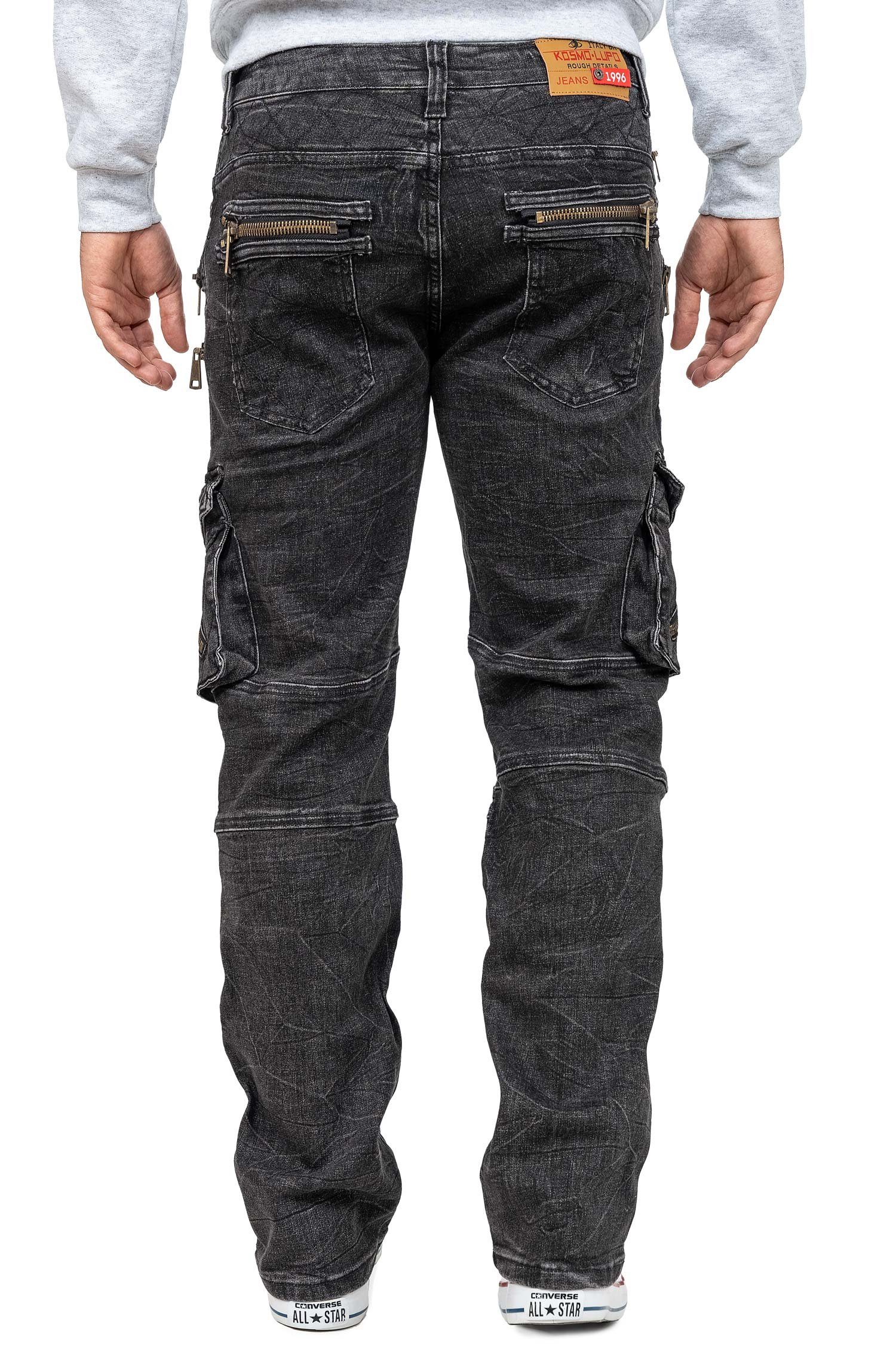 Kosmo Lupo 5-Pocket-Jeans Herren Regular Fit Jeans Stonewashed KM060 Black günstig online kaufen