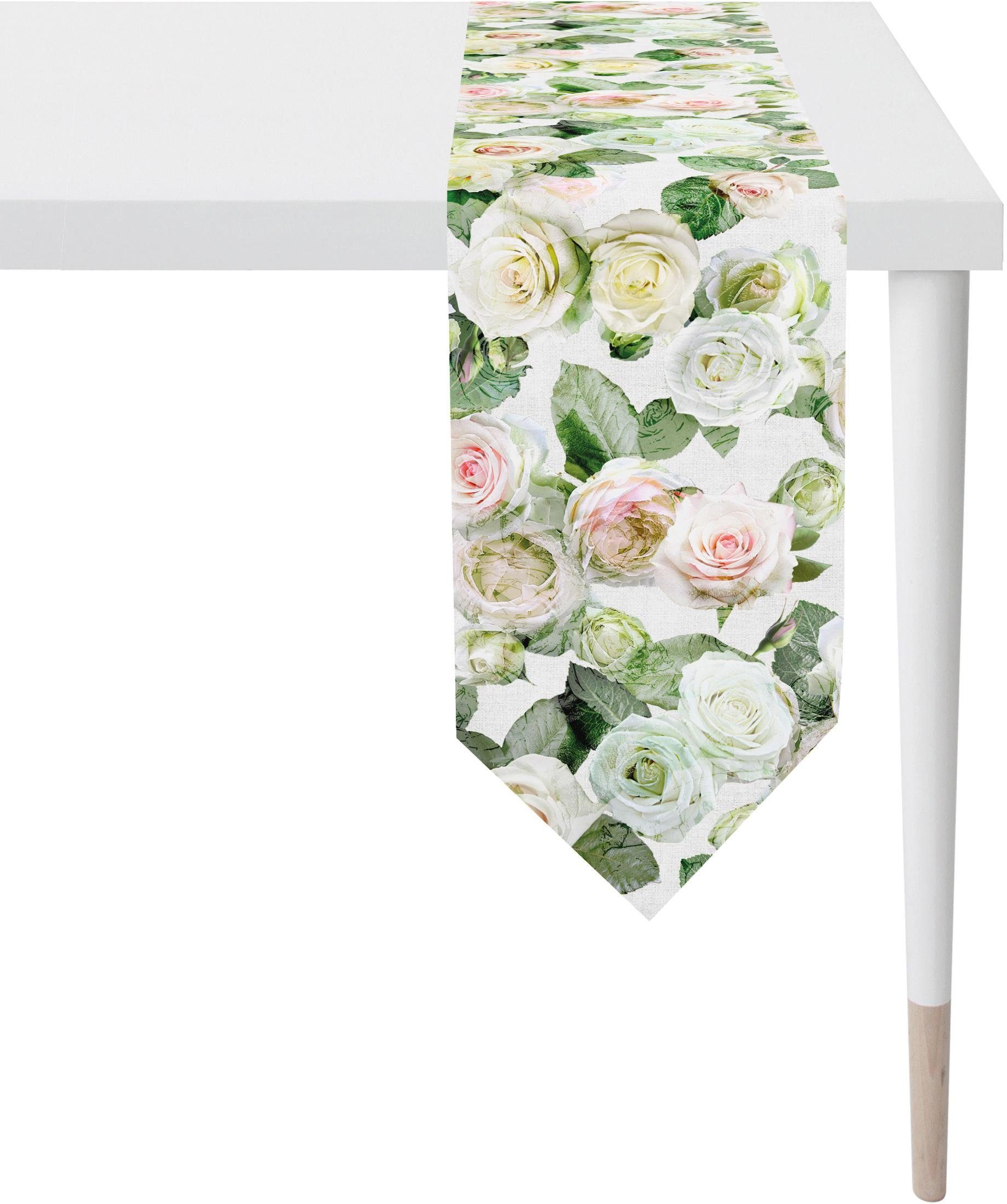 Tischband APELT Summergarden, weiß/grün/rosa Digitaldruck 1624 (1-tlg), Sommer Sommerdeko,