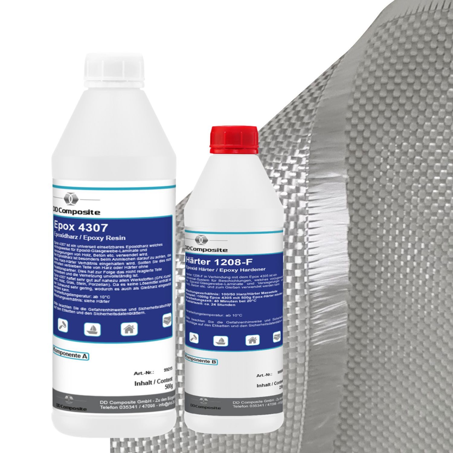 Reparatur-Set 750g GFK Epoxidharz + 1m² Glasfilamentgewebe 390g/m² Leinwand
