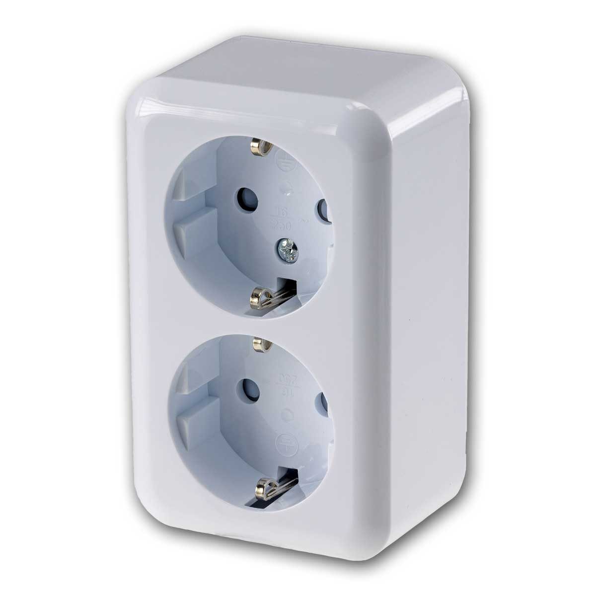 ChiliTec Unterputz-Steckdose FASKO Doppel-Steckdose, AP, Weiß 250V~/ 16A