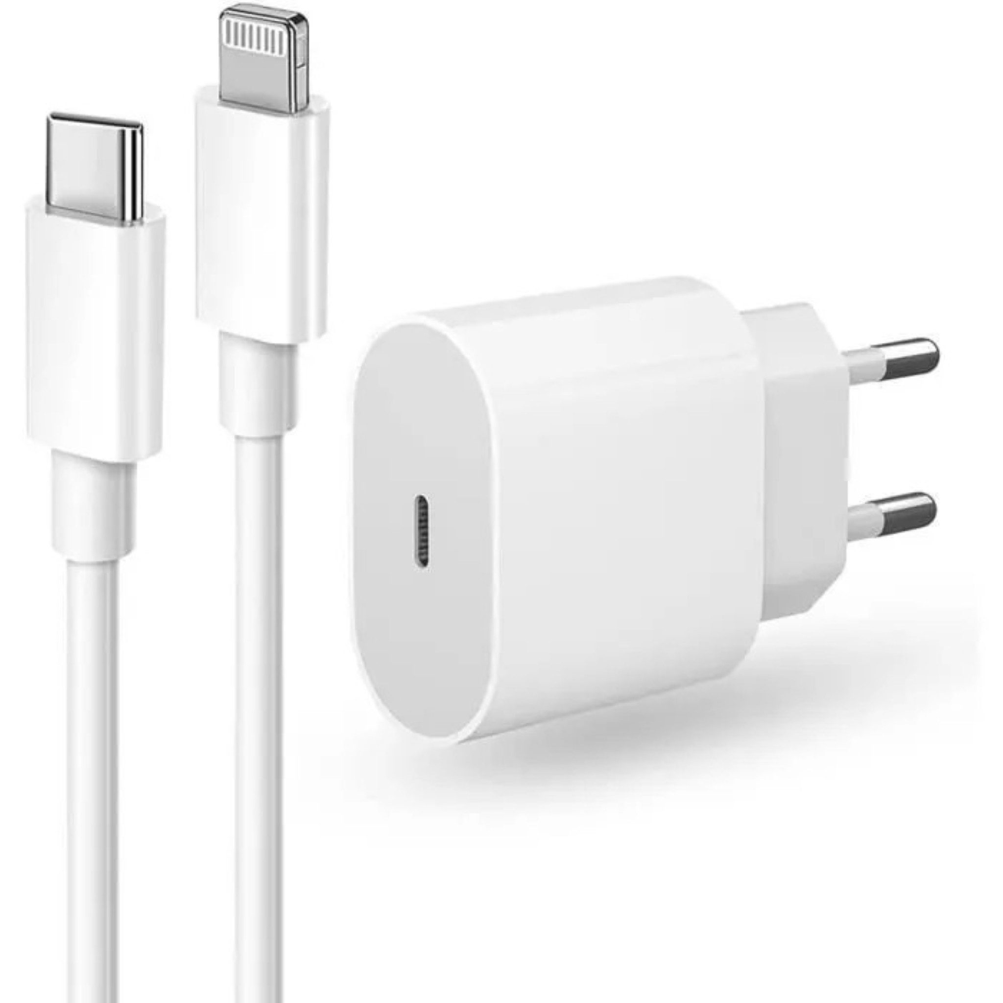 LA CUTE iPhone 20W USB-C Schnellladegerät Lightning Smartphone-Ladegerät (3,00 mA, 20W Ladegerät + 2m Lightning Kabel - MFi-zertifiziert, Schnelles Laden bis zu 3x schneller, kompakt, MFi zertifiziert)