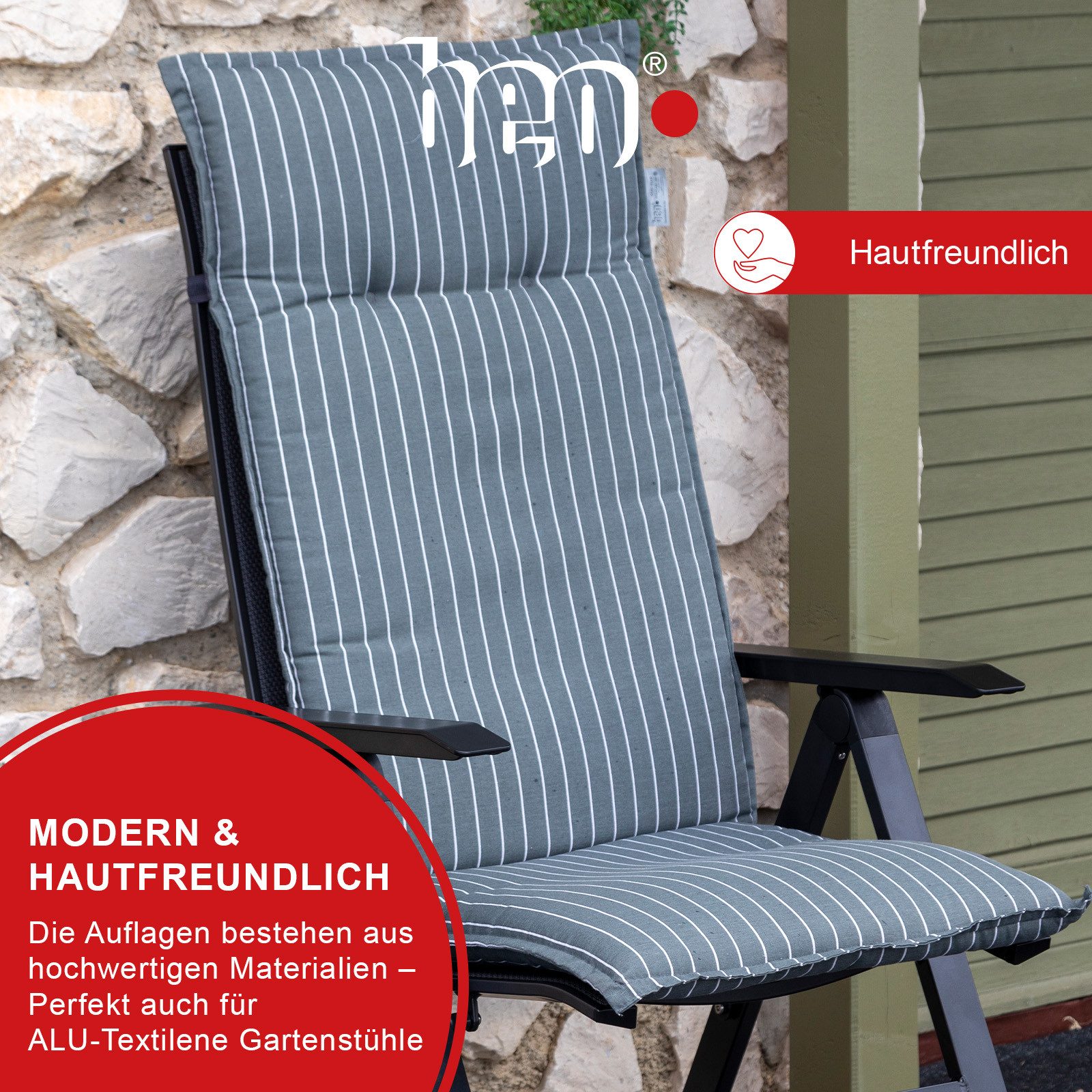 beo Polsterauflage Saumauflage Hochlehner Barcelona im Set, (Set), Gartenstuhlauflage, Sitzauflage, Sitzkissen Outdoor, 118x50x6 cm