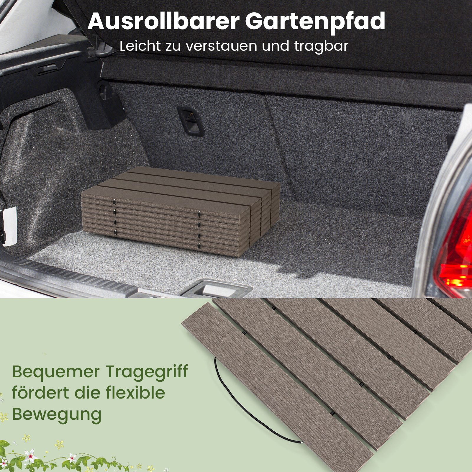 COSTWAY Gartensteg, 43x242 cm, Gartenweg Rollweg ausrollbar