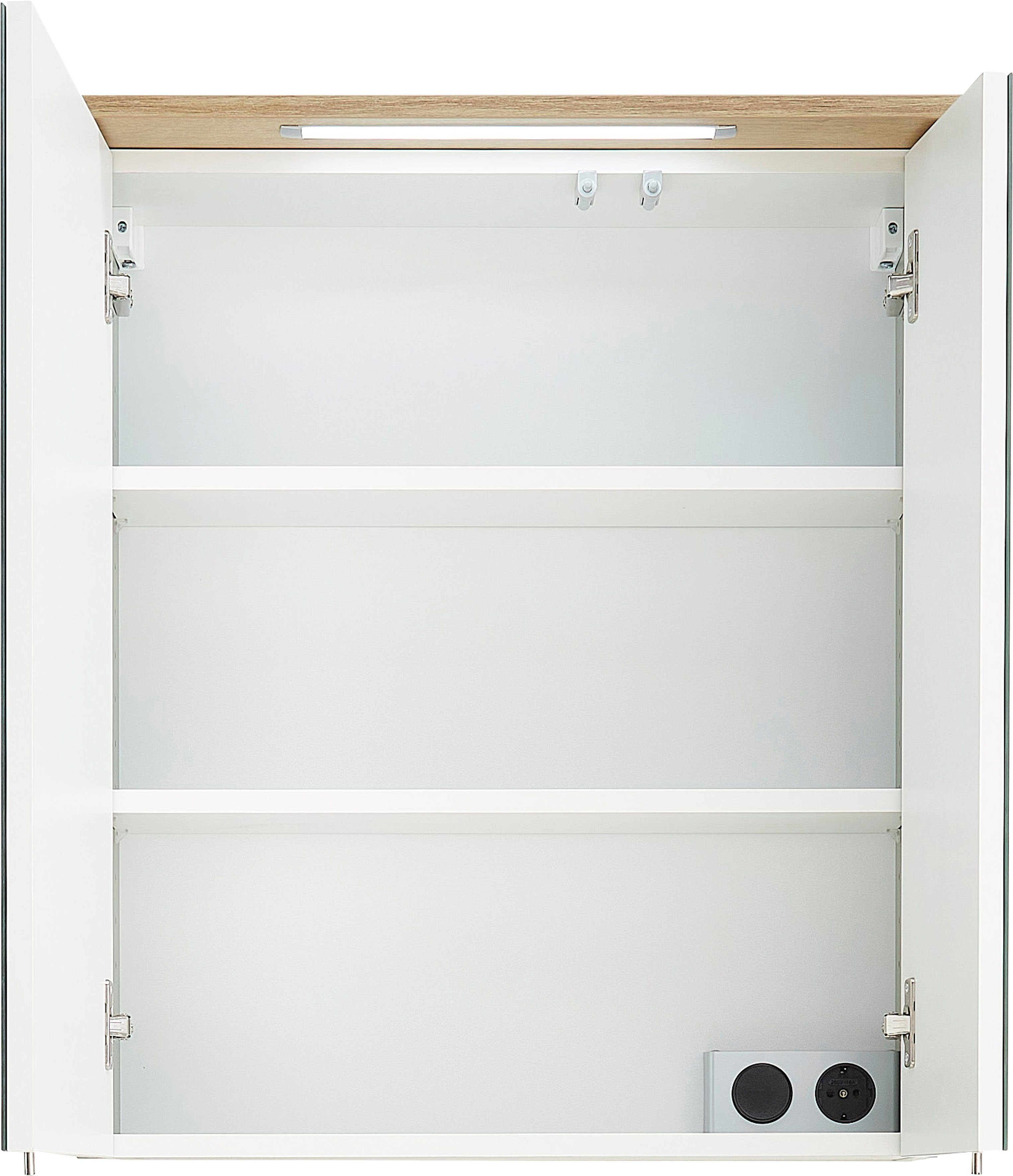 Breite eingelassene Steckdosenbox 2-türig, Spiegelschrank 60 963 Quickset cm, LED-Beleuchtung, PELIPAL