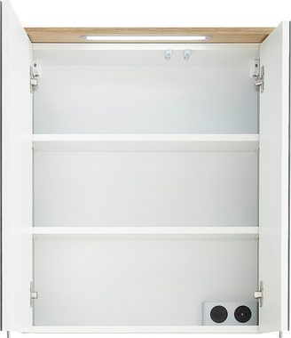 Saphir Spiegelschrank Quickset 963 Badschrank, 2 Spiegeltüren, 2 Einlegeböden, 60 cm breit inkl. LED-Beleuchtung, Türdämpfer, Schalter-/Steckdosenkombination