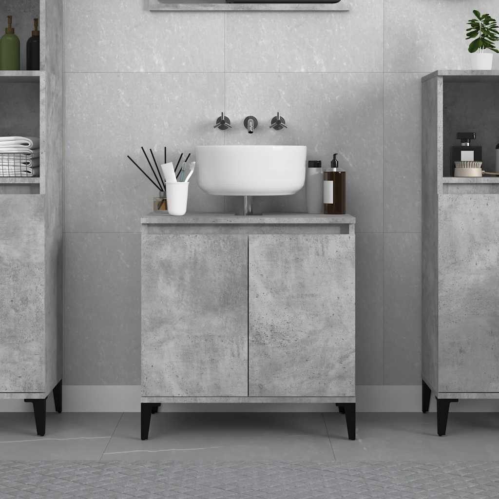 furnicato Waschbeckenschrank Waschbeckenunterschrank Betongrau 58 x 33 x 60 cm (1-St) Feuchtigkeitsbeständiger Badschrank mit Türen und reichlich Stauraum
