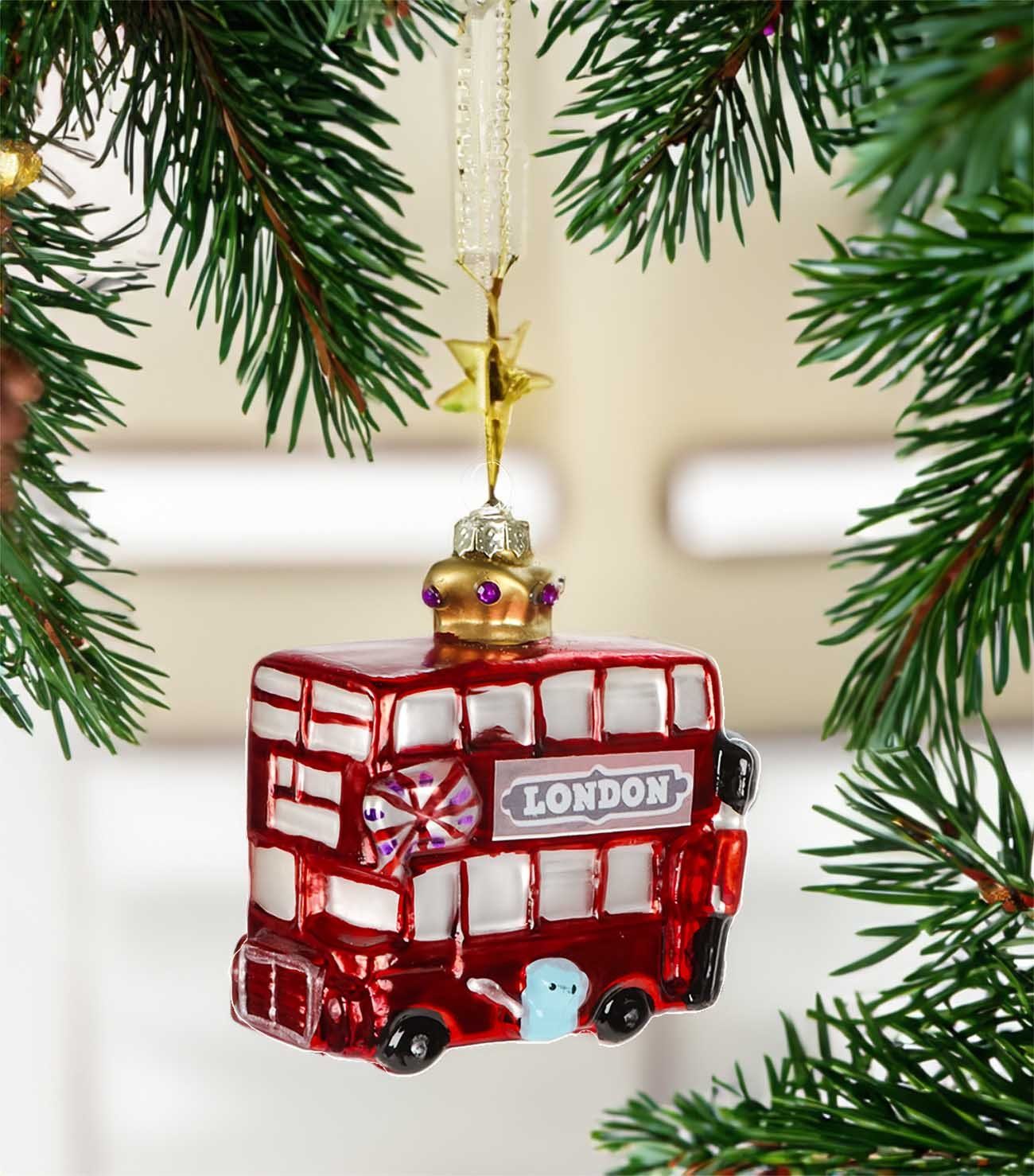 Bubble-Store Christbaumschmuck Baumschmuck, Weihnachtsbaumschmuck englischer Doppeldecker-Bus