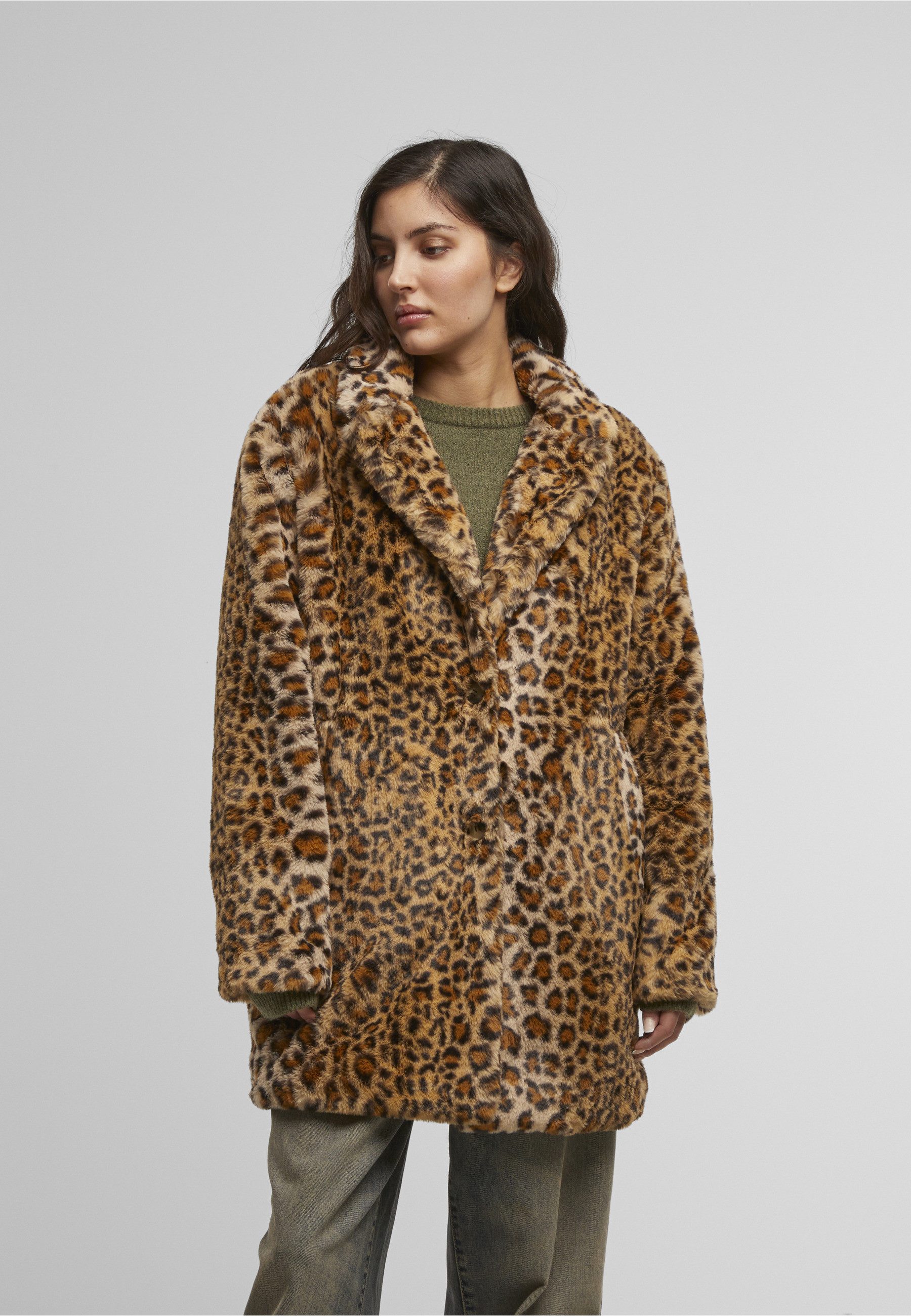 URBAN CLASSICS Winterjacke Urban Classics Ladies Oversized Faux Fur Leo Coat (1-St)