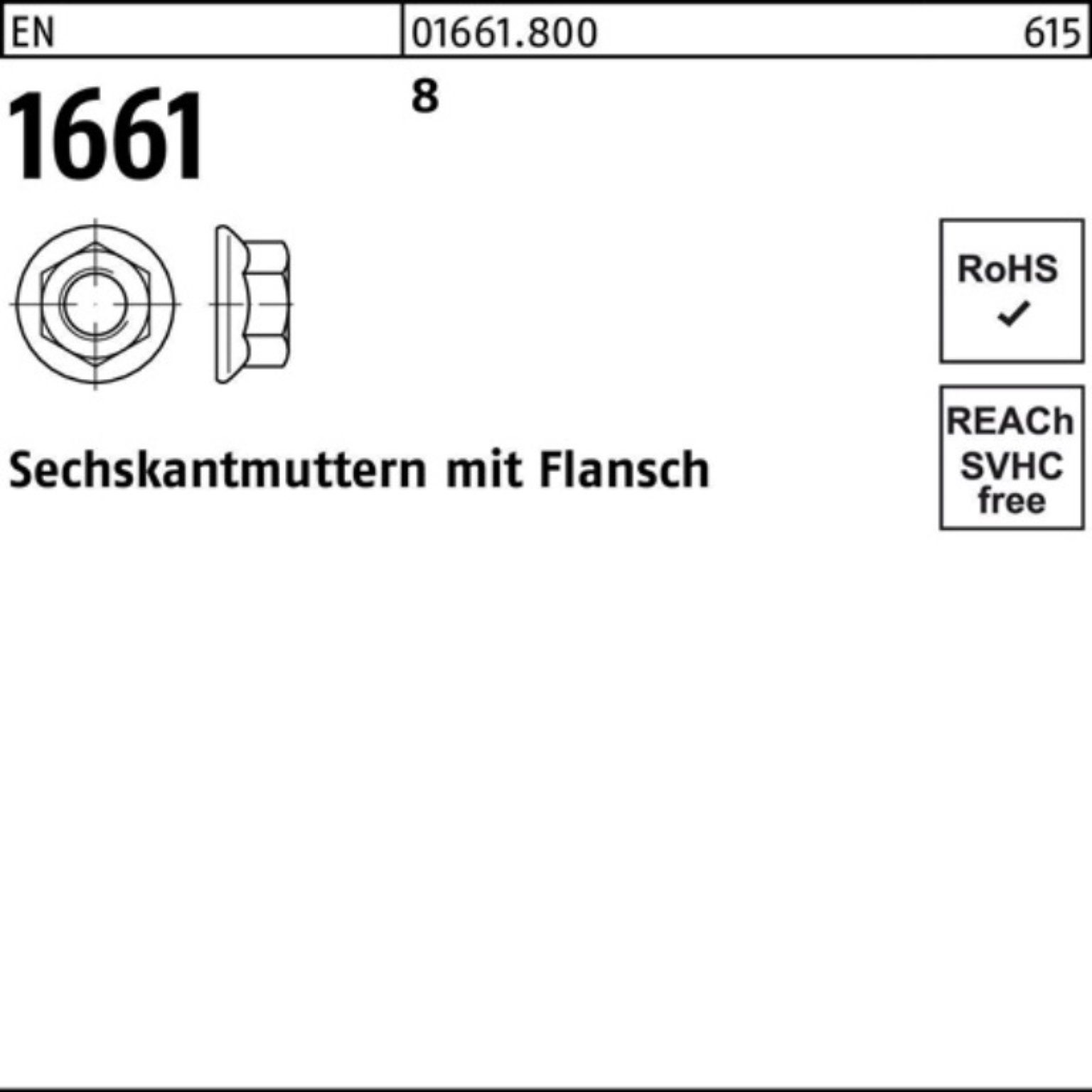 Flansch 100er Reyher 50 M20 EN Pack Muttern 1661 EN 1661 Stück Sechskantmutter S 8 8