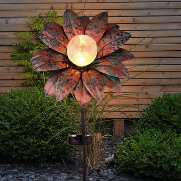 etc-shop LED Solarleuchte, LED-Leuchtmittel fest verbaut, Warmweiß, 2er Set LED Solar Steck Leuchten Blumen Design Garten