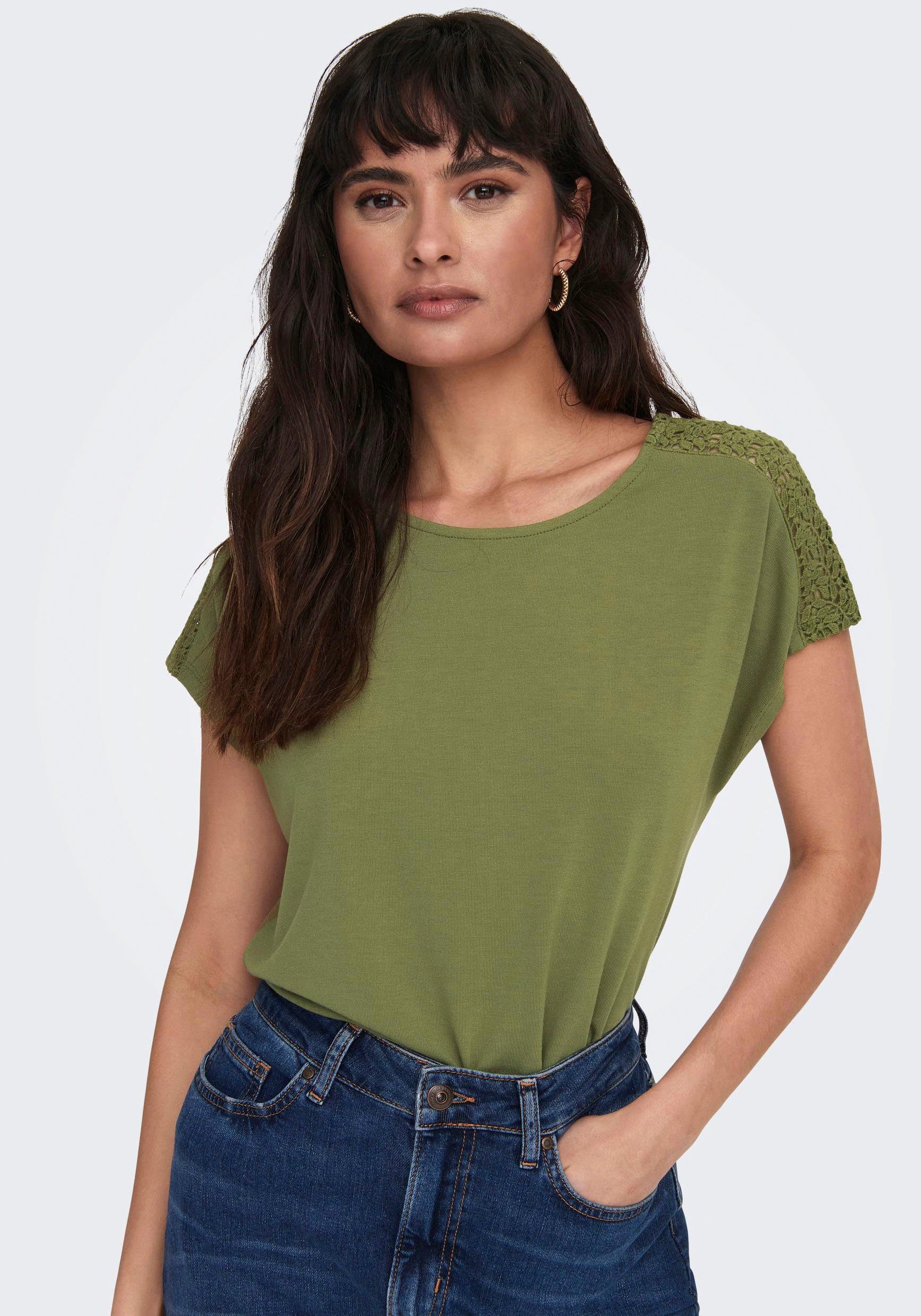 ONLY Kurzarmshirt ONLTHEA Olive TOP S/S mit Martini MIX Spitzen JRS LACE Einsatz