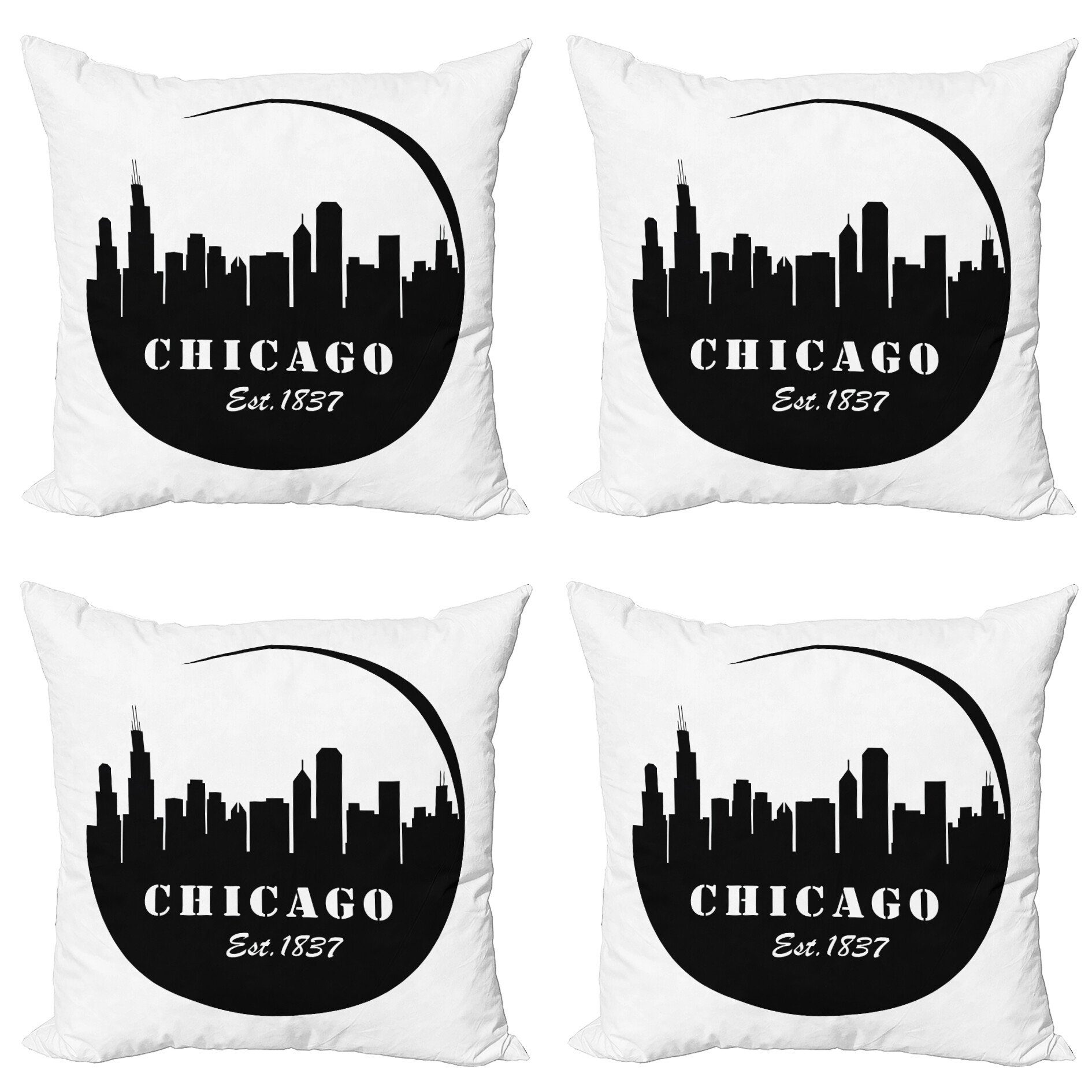 Abakuhaus Kissenbezüge Chicago Panorama Digitaldruck, (4 Stück), Accent schwarz Modern Doppelseitiger Skyline