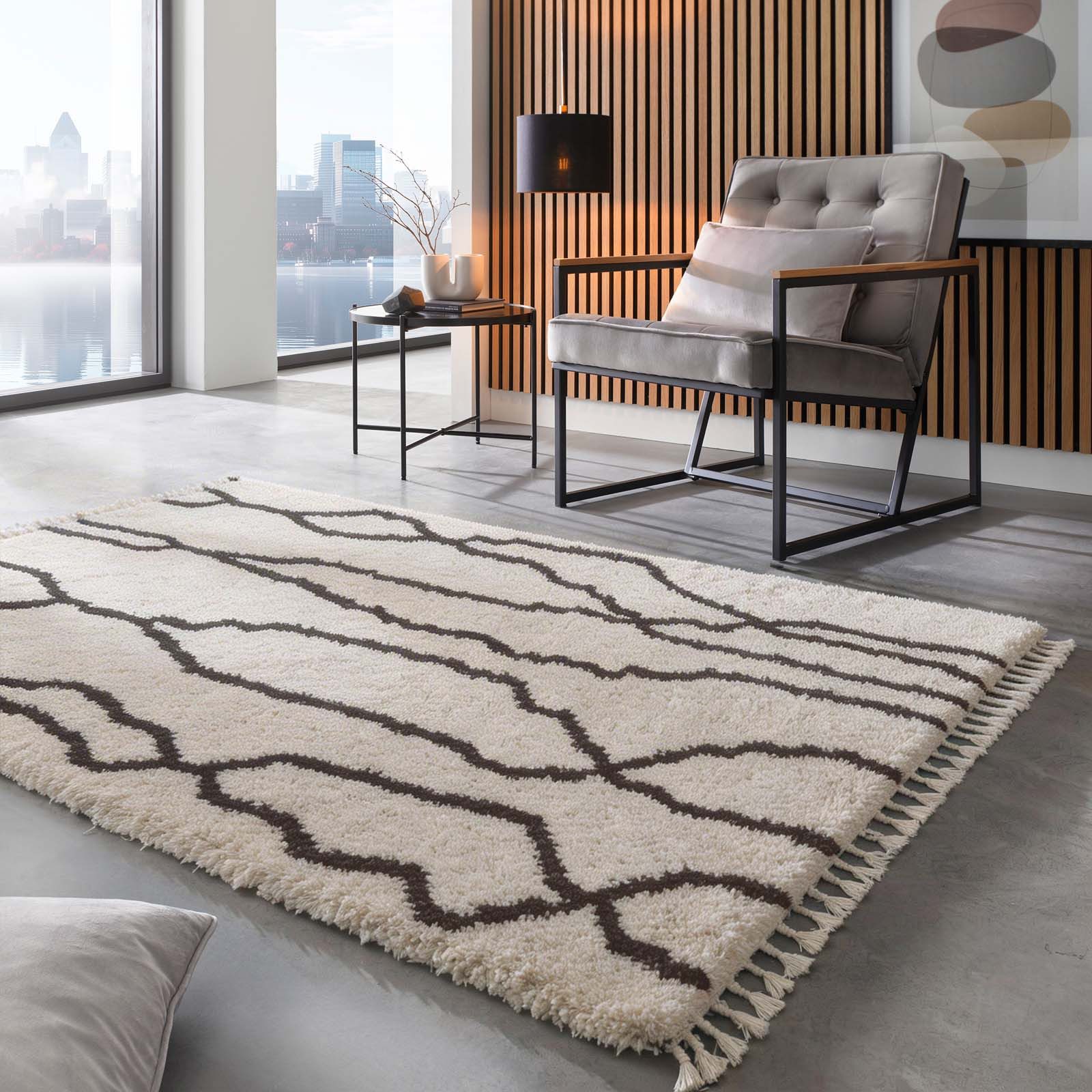 TaraCarpet Langflor-Teppich Tara Carpet Twilight Fes Hochflor, Langflor, Shaggy weiß, rechteckig, Höhe: 60 mm, Wohnzimmer, Schlafzimmer, Esszimmer 160x230
