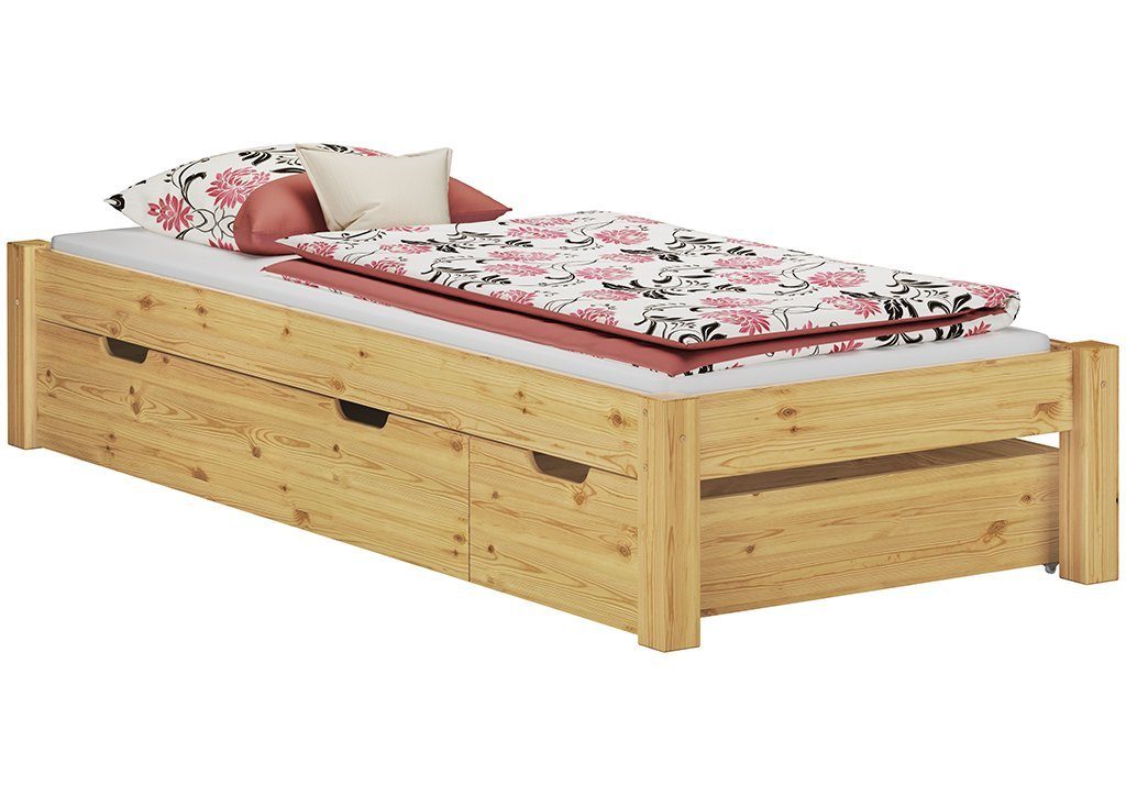 ERST-HOLZ Kieferfarblos Federleisten ohne und Matratze, 100x200 lackiert Bett mit Holzbett Kopfteil