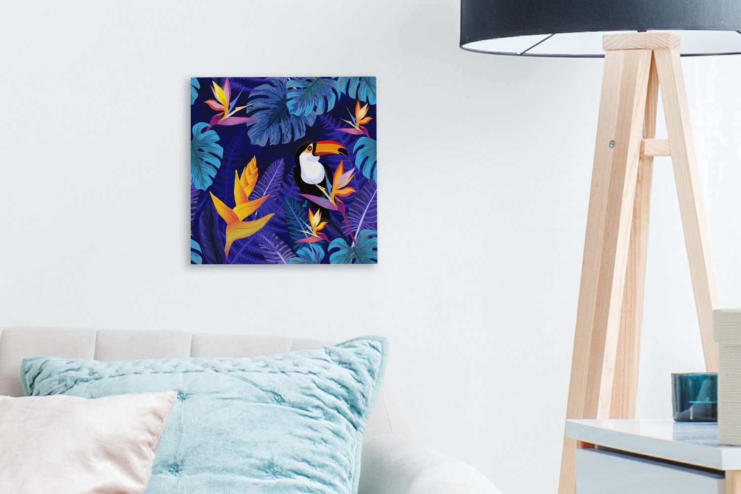 - Pflanzen Leinwandbild - Wohnzimmer St), Kinder - Lila Bilder - (1 - Dschungel Leinwand Schlafzimmer Tiere, Blumen für - OneMillionCanvasses® Tukan