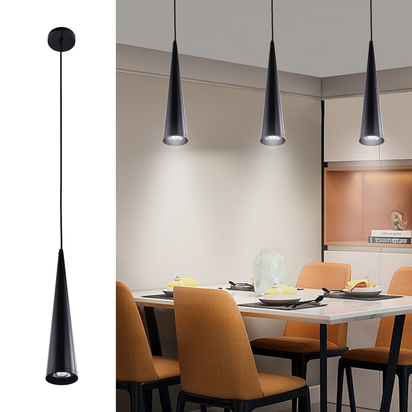 Sunicol Pendelleuchte Modern Kronleuchter LED Pendelleuchte,Esszimmer Küche Hängelampe, 7W, Weiß-6000K, Weiß/Warmweiß Schwarz