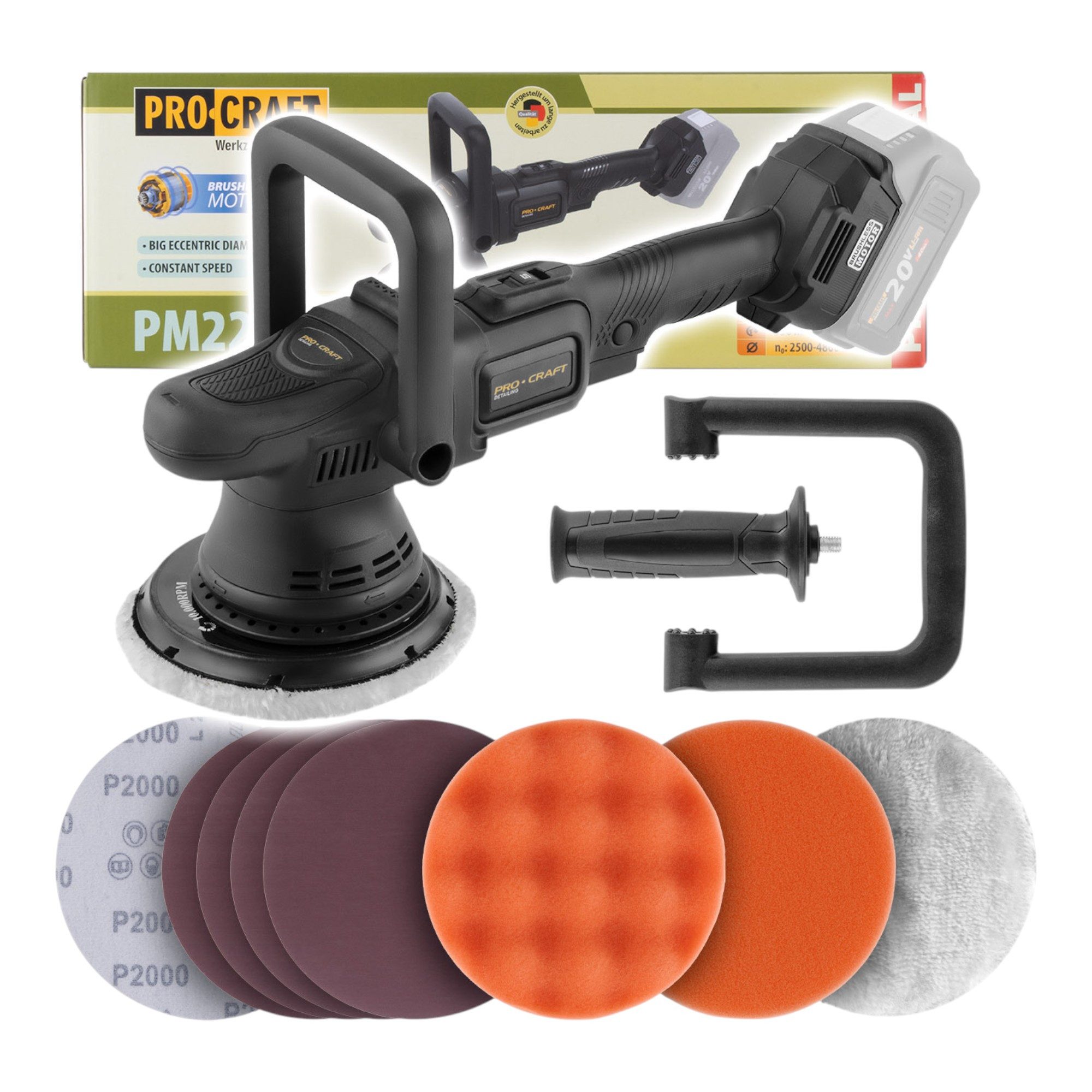 PRO CRAFT Akku-Poliermaschine PM22bb 20 Volt 150 mm Solo - ohne Akku, ohne Ladegerät