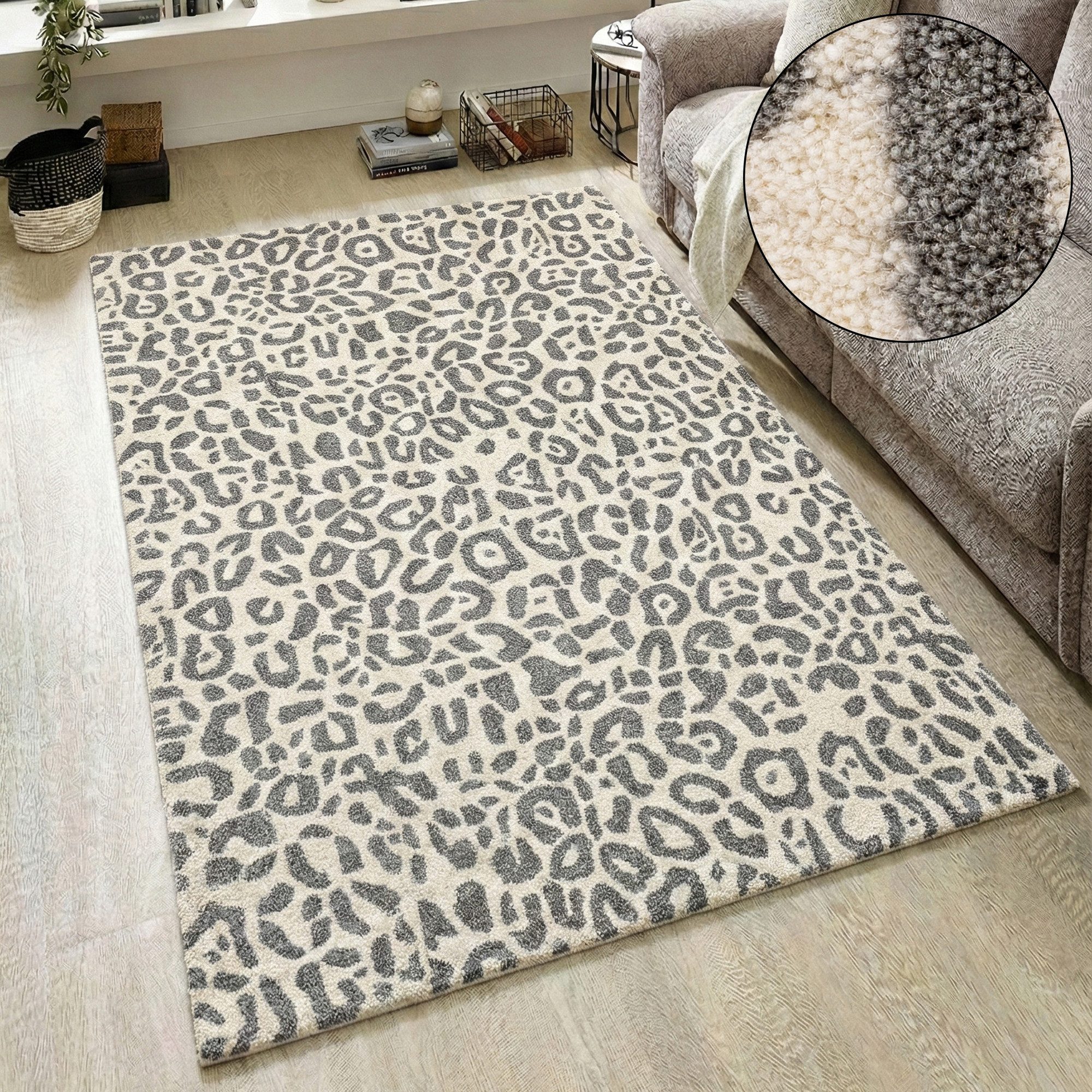 OTTO home Wollteppich Gabbo Leo, Leopardenmuster, handgearbeitet, rechteckig, Höhe: 14 mm, reine Wolle, Uni, Wohnzimmer, Schlafzimmer, Esszimmer